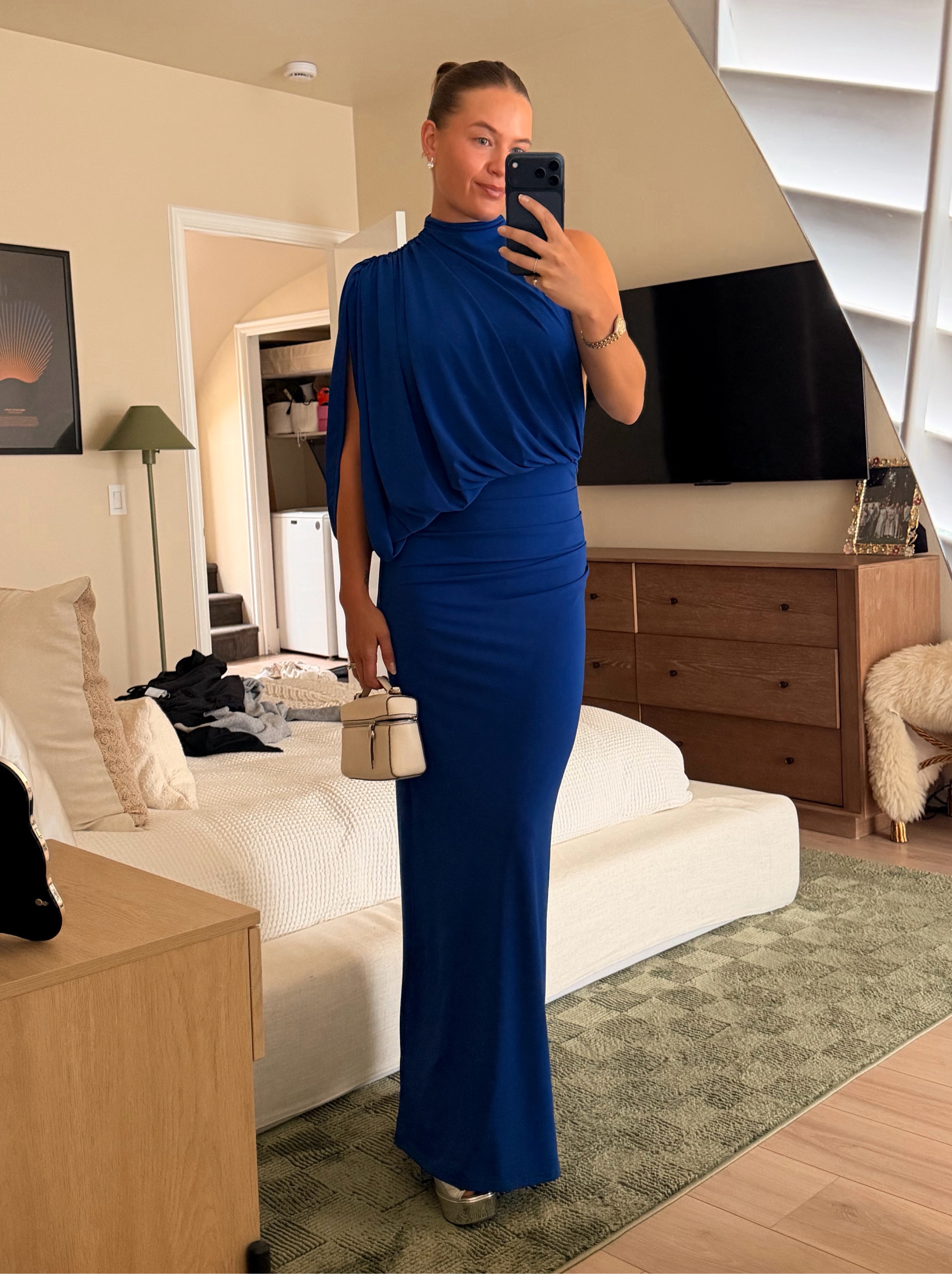 Zara Blue Draped One shoulder dress