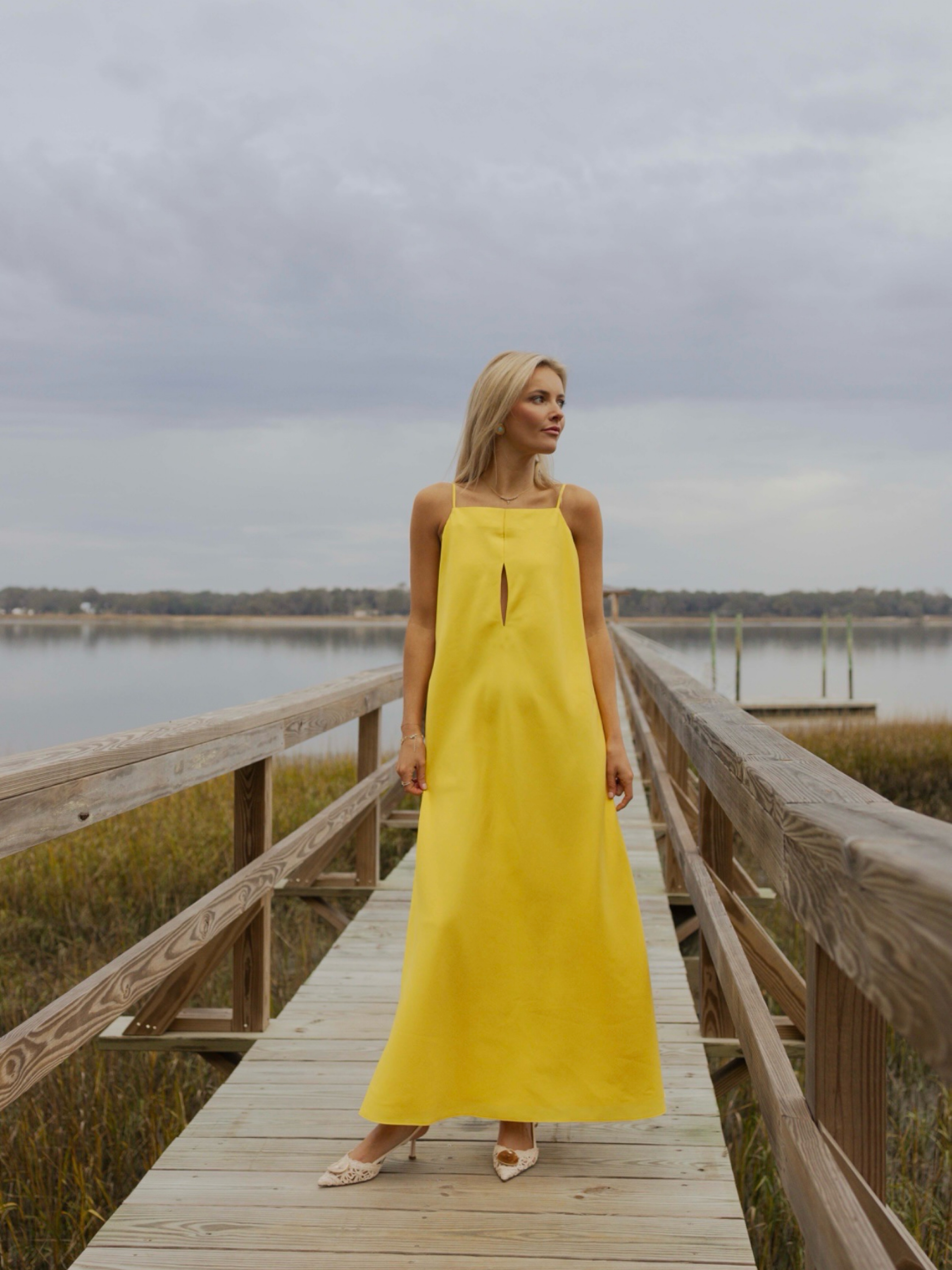 Yellow Sleeveless Keyhole Maxi Dress