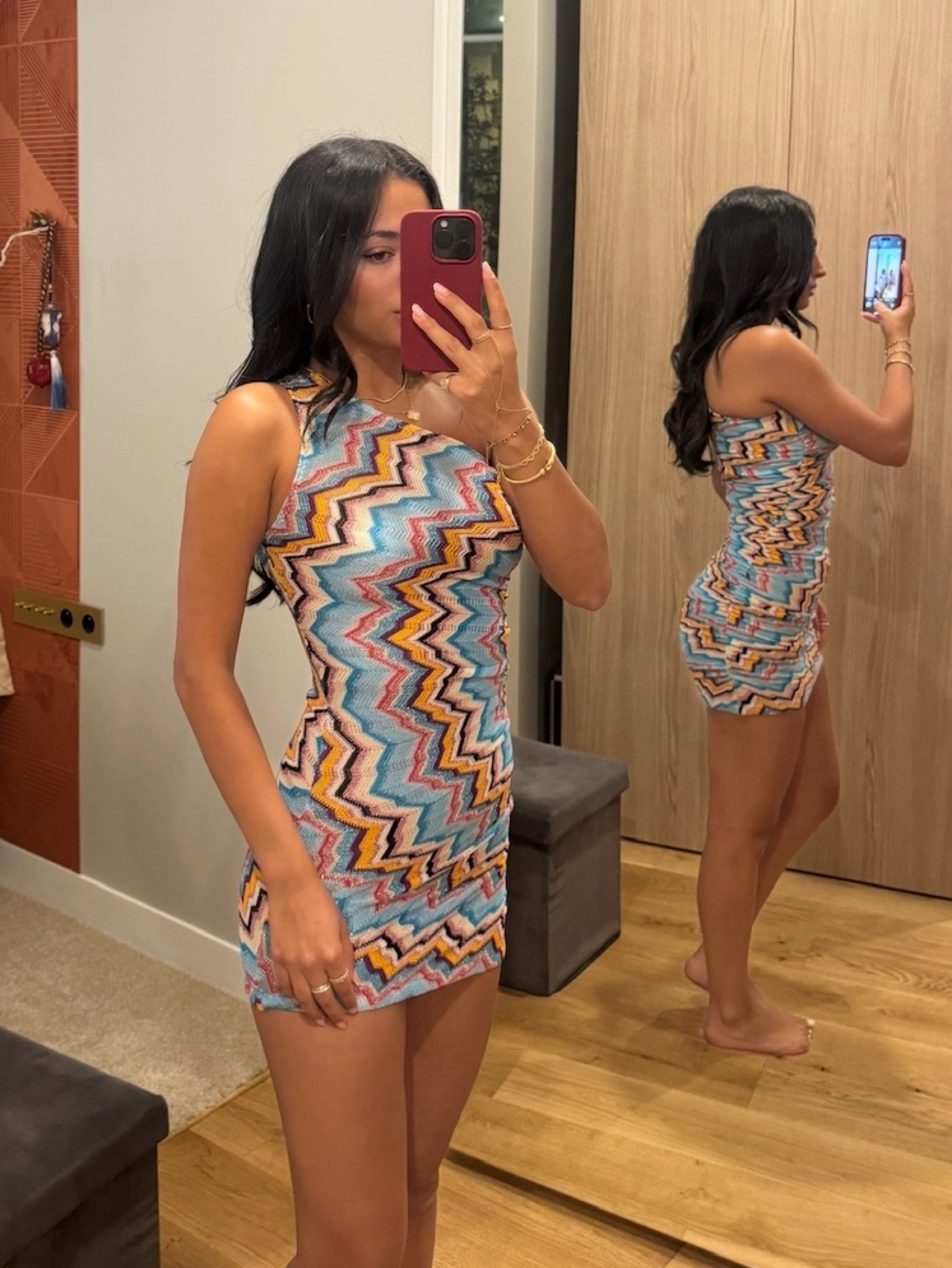 Missoni blue one shoulder zig zag mini dress