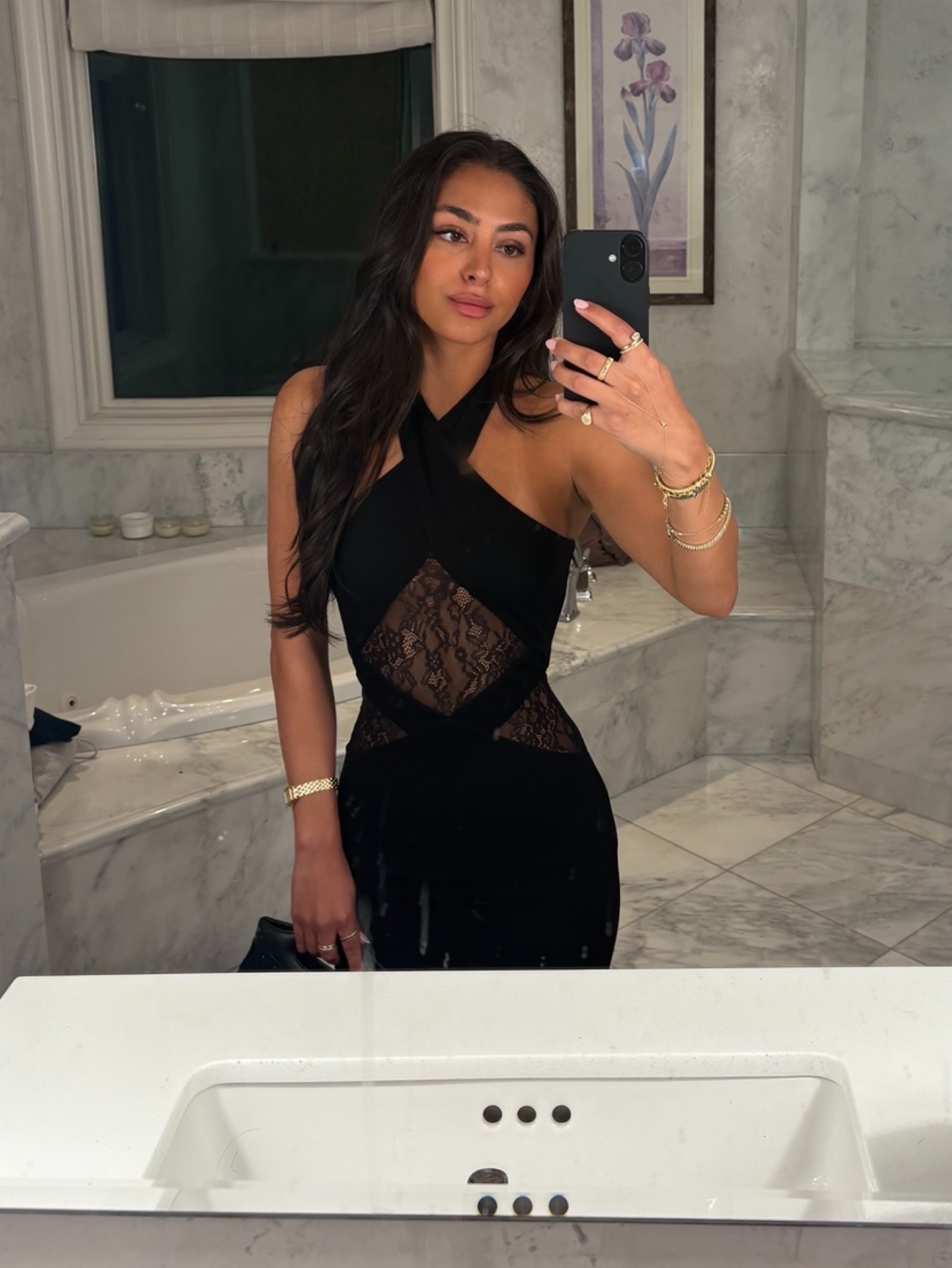 Revolve michael Costello lace halter neck maxi dress gown