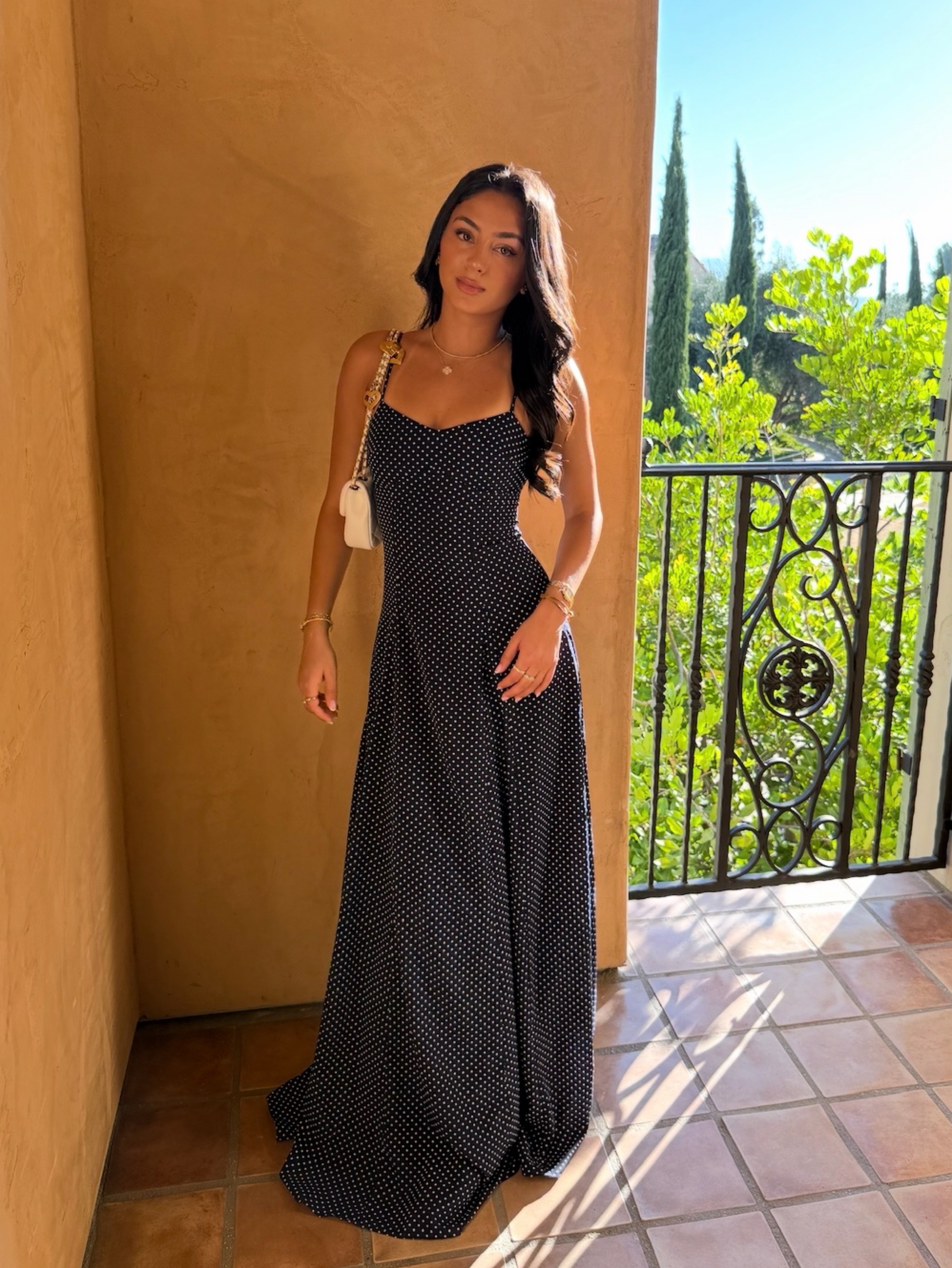 Sndys x revolve polka dot navy maxi dress