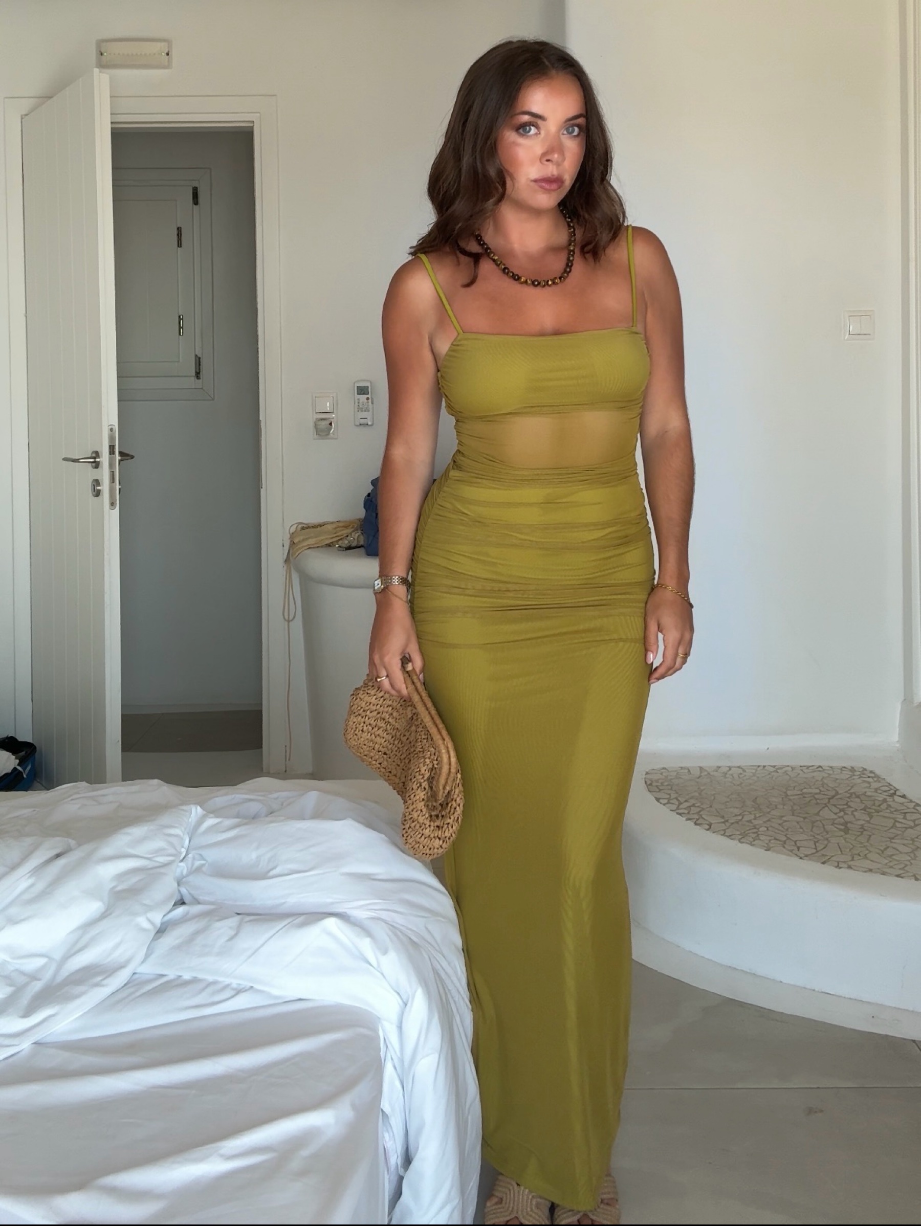 revolve olive green dress mesh maxi by Long sleeve