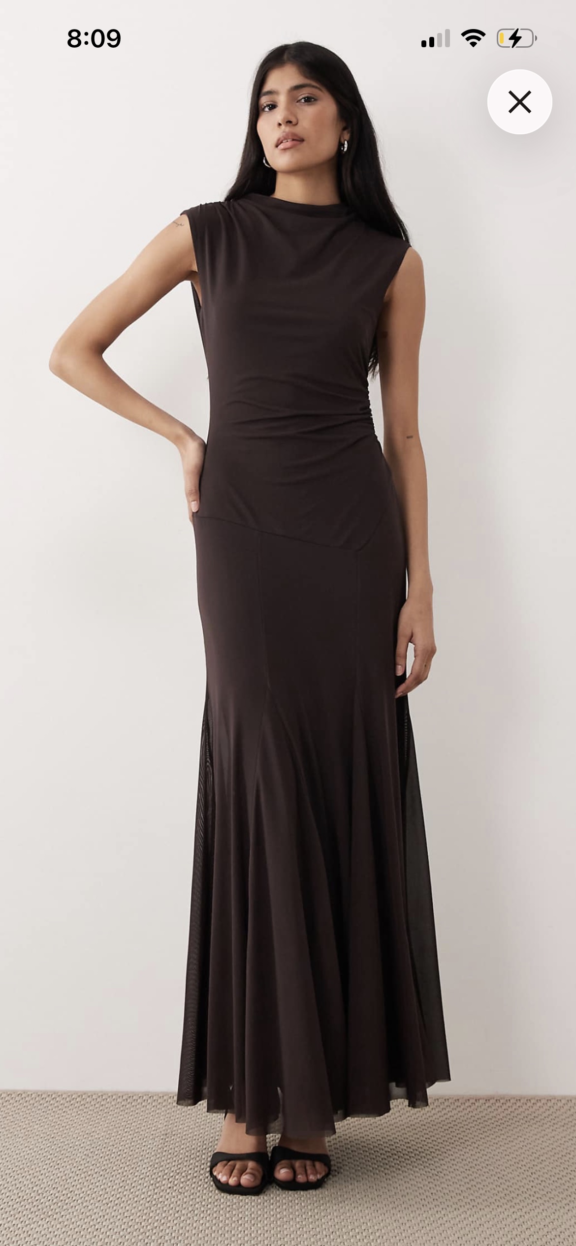 asos brown midi dress ASOS Design - Scoop Neck Long Sleeve Drop Waist Midi Dress - Women - Polyester - S