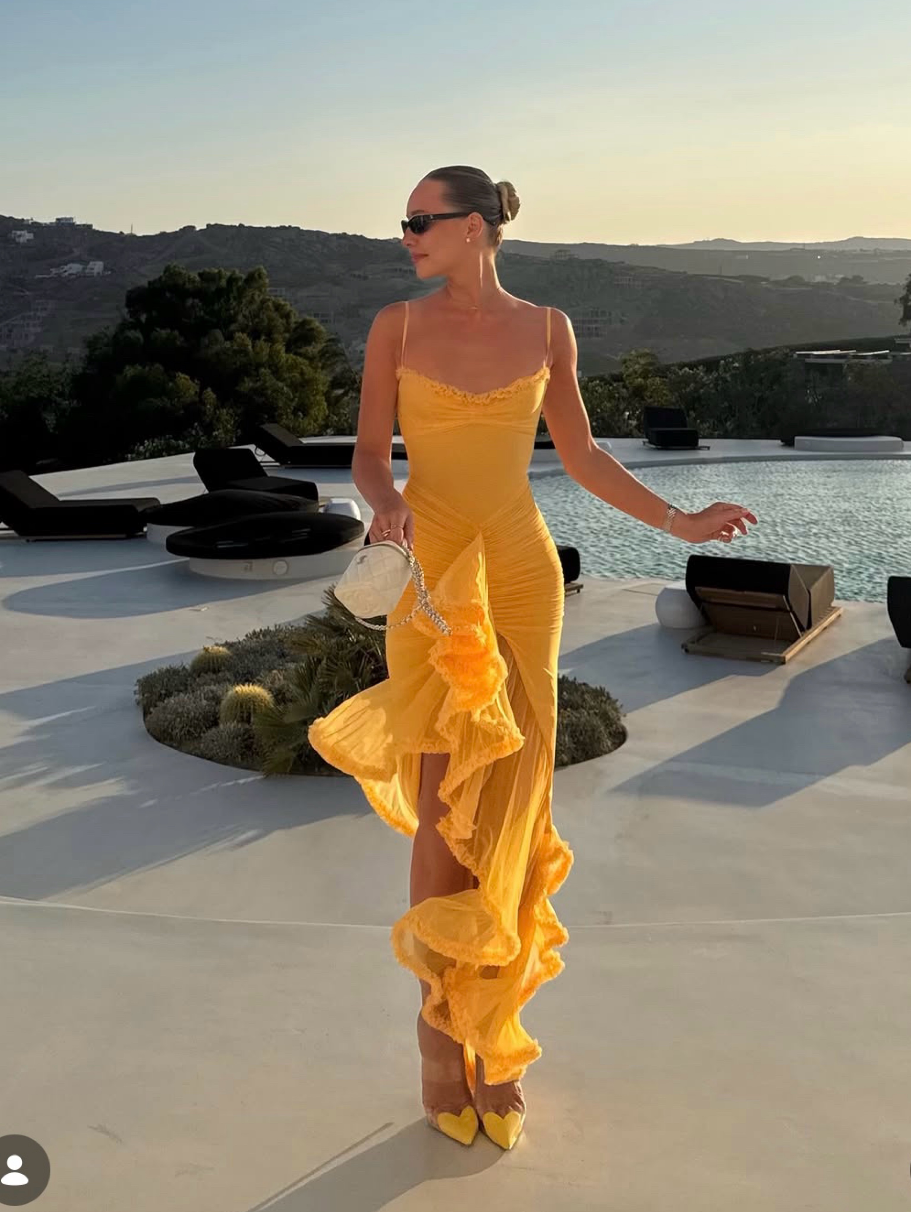 House of CB Gabbi Apricot Ruffle Wedding Guest Gown