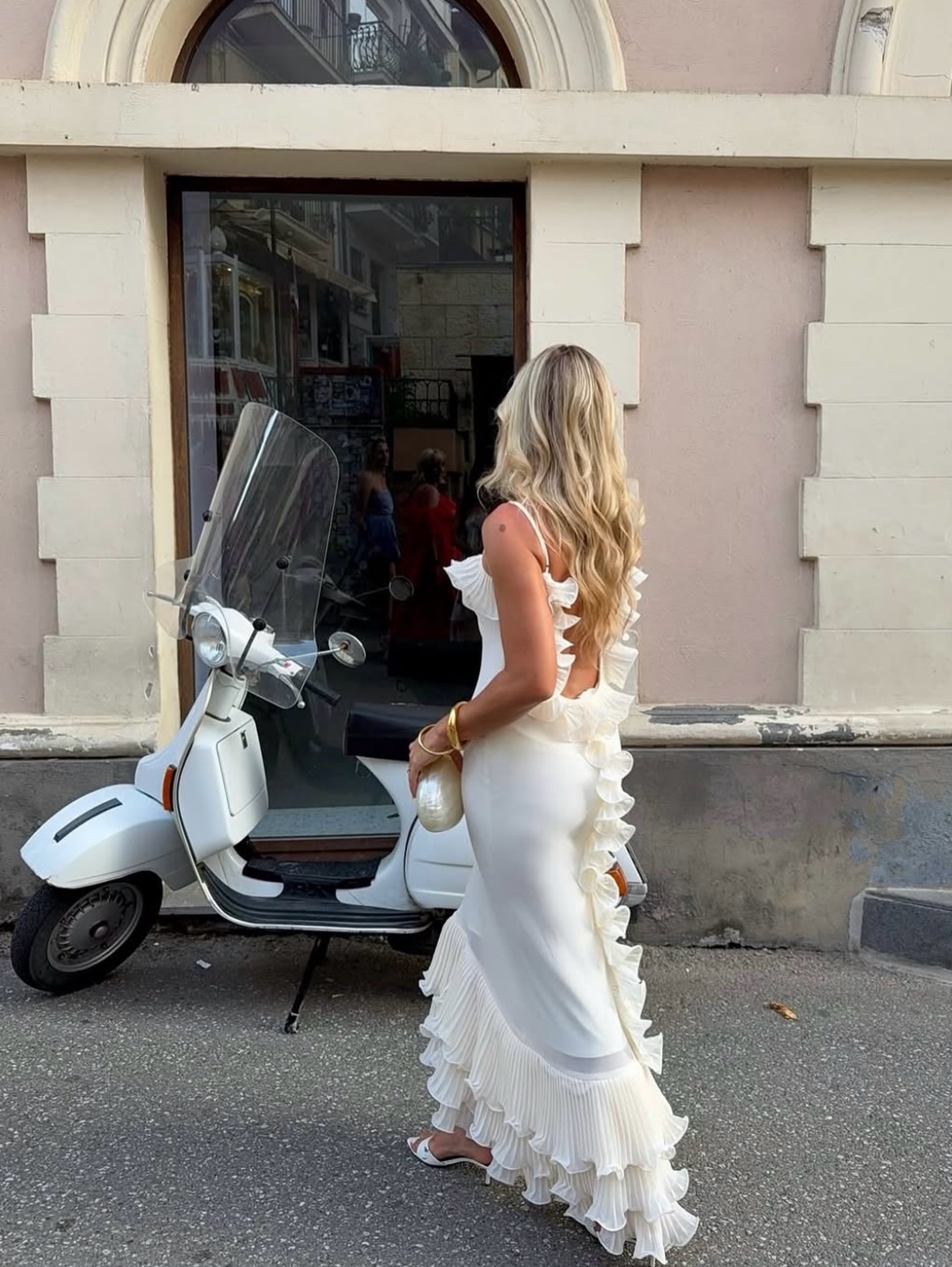 Delfi Collective Delina Cream Ruffle Open Back Bridal Maxi Dress
