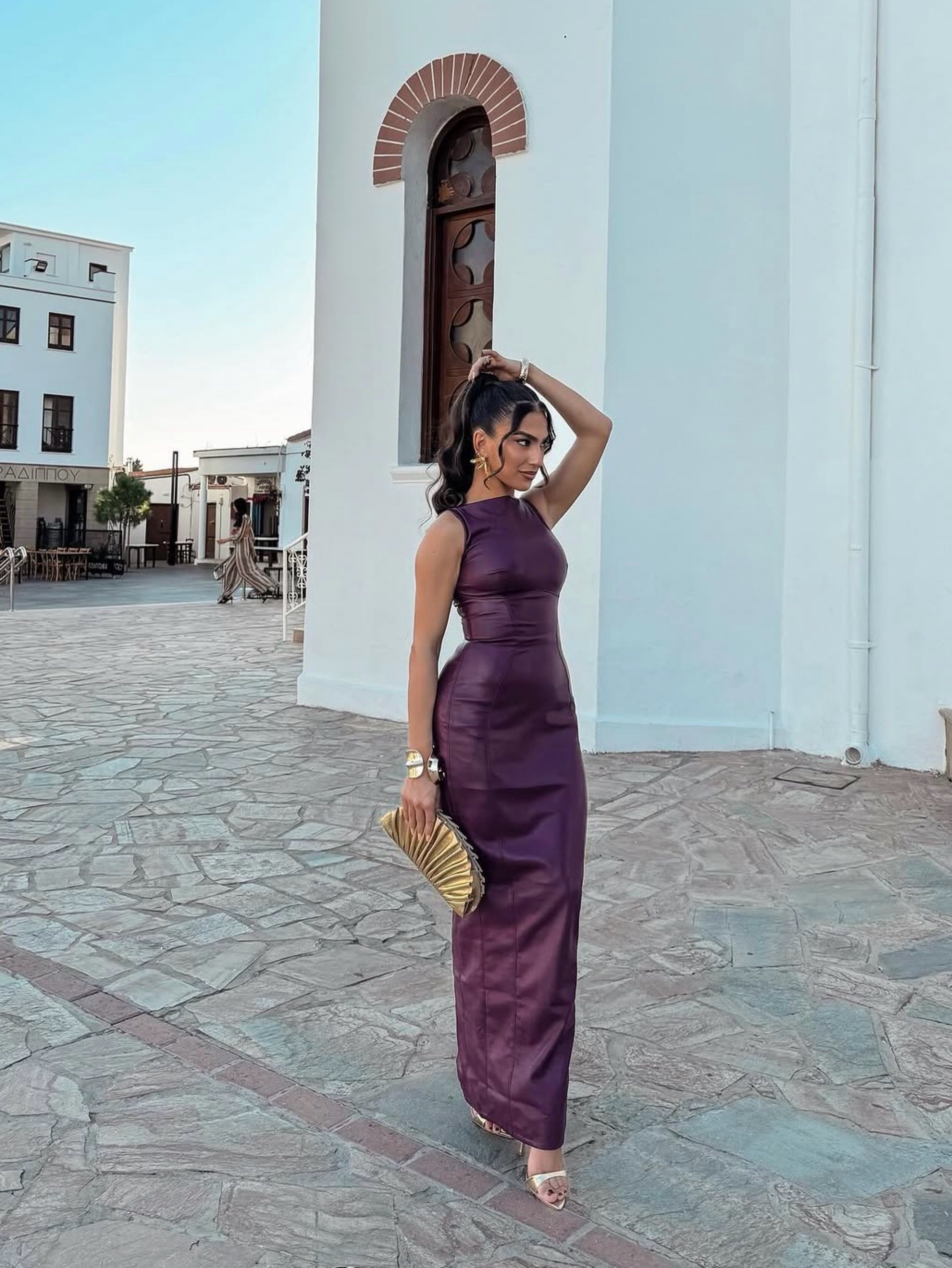 House of CB Sahara Merlot Vegan Leather Corset Maxi Dress
