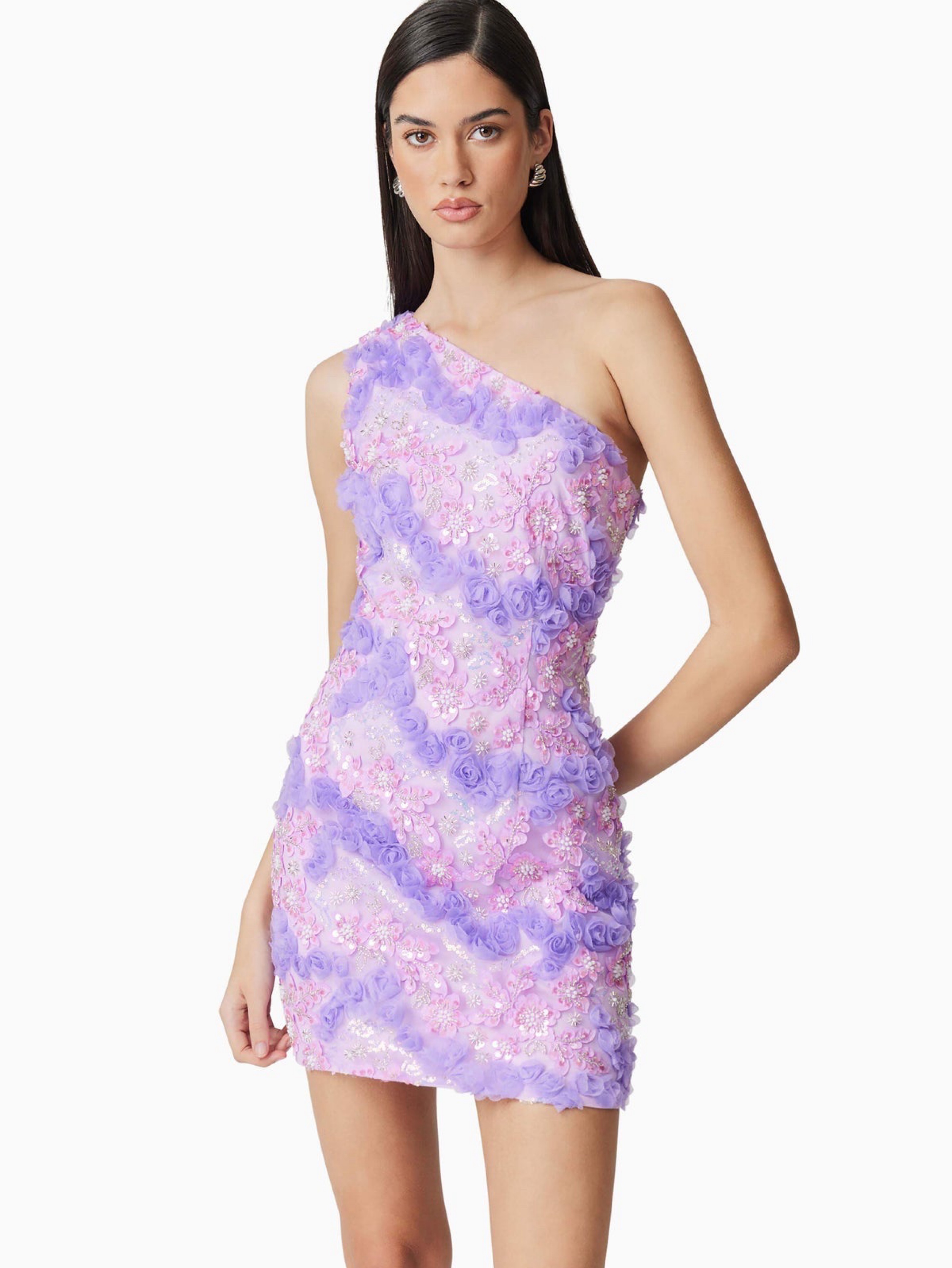 Elliatt Vonni Purple 3D Floral Strapless Homecoming Mini Dress