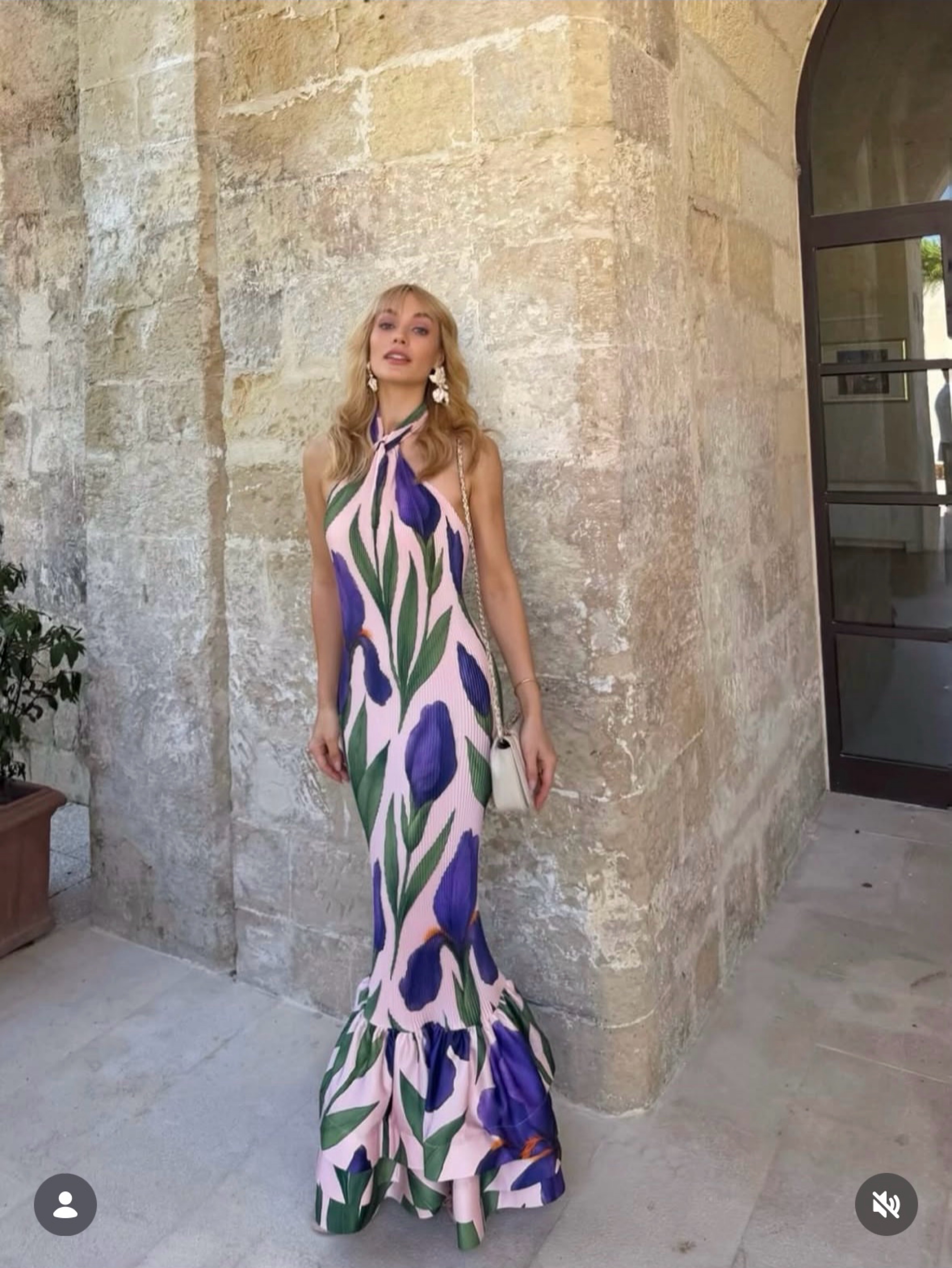 L’IDÉE Soho Iris Garden Pink Floral Halter Ruffle Maxi Dress