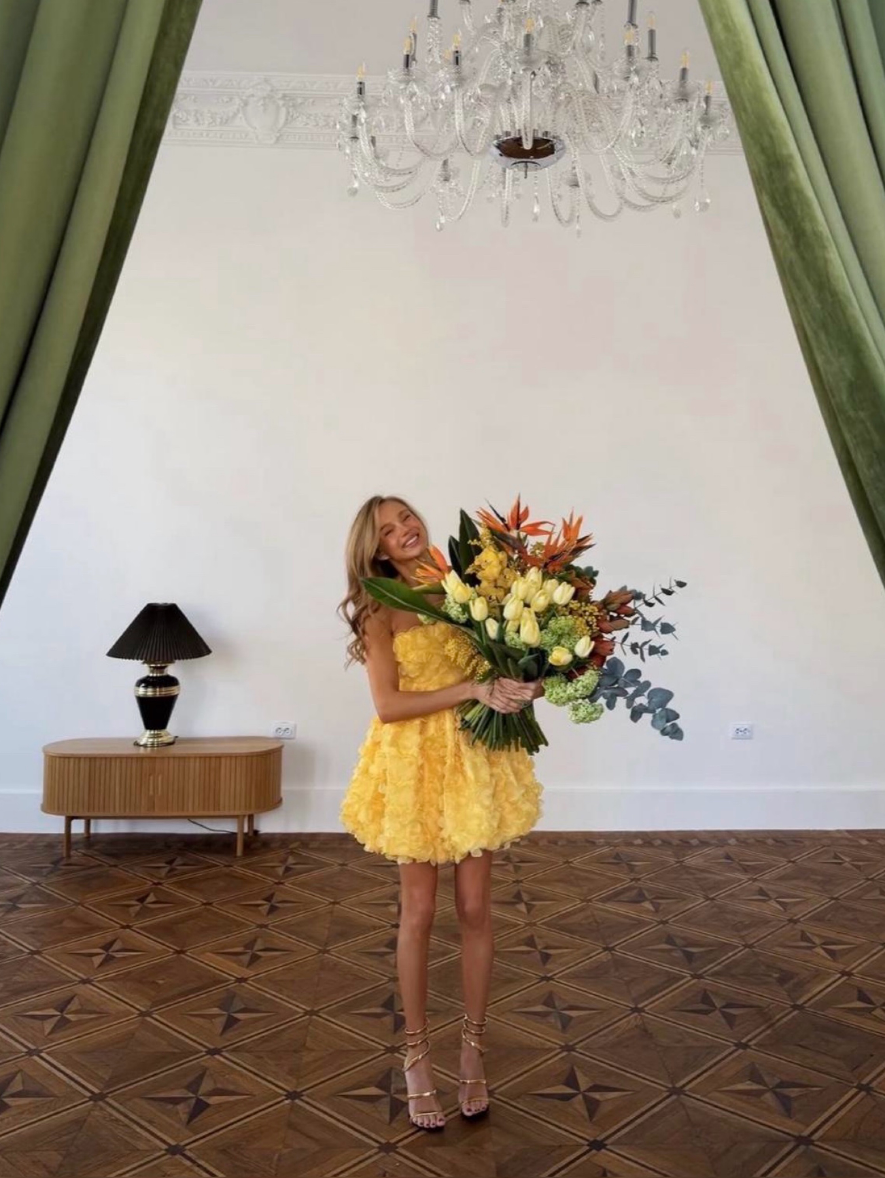 Selezza Romy Light Yellow Floral Organza Homecoming Mini Dress by Selezza London