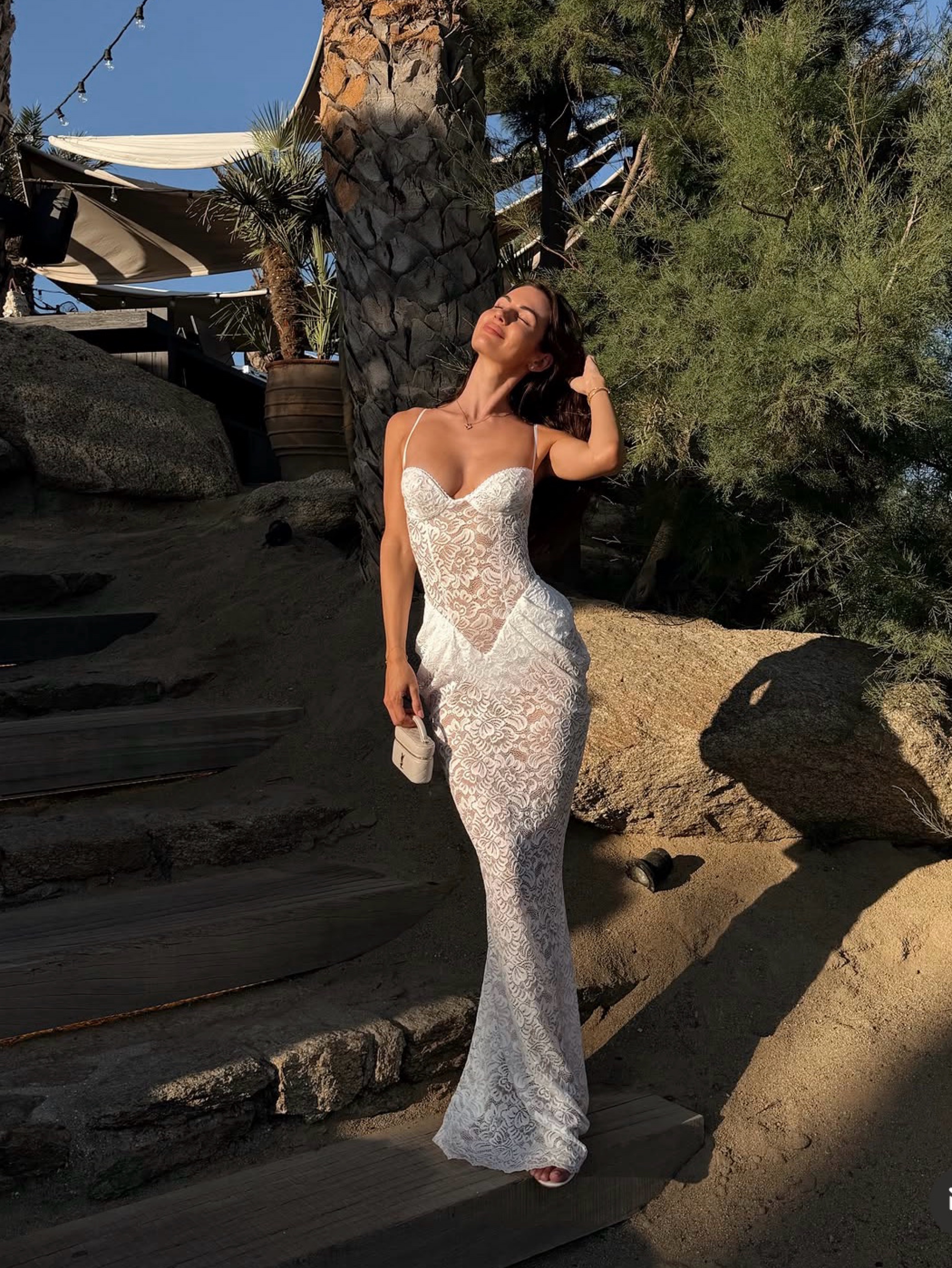 Bananhot Vecna White Lace Sheer Bridal Bachelorette Maxi Dress