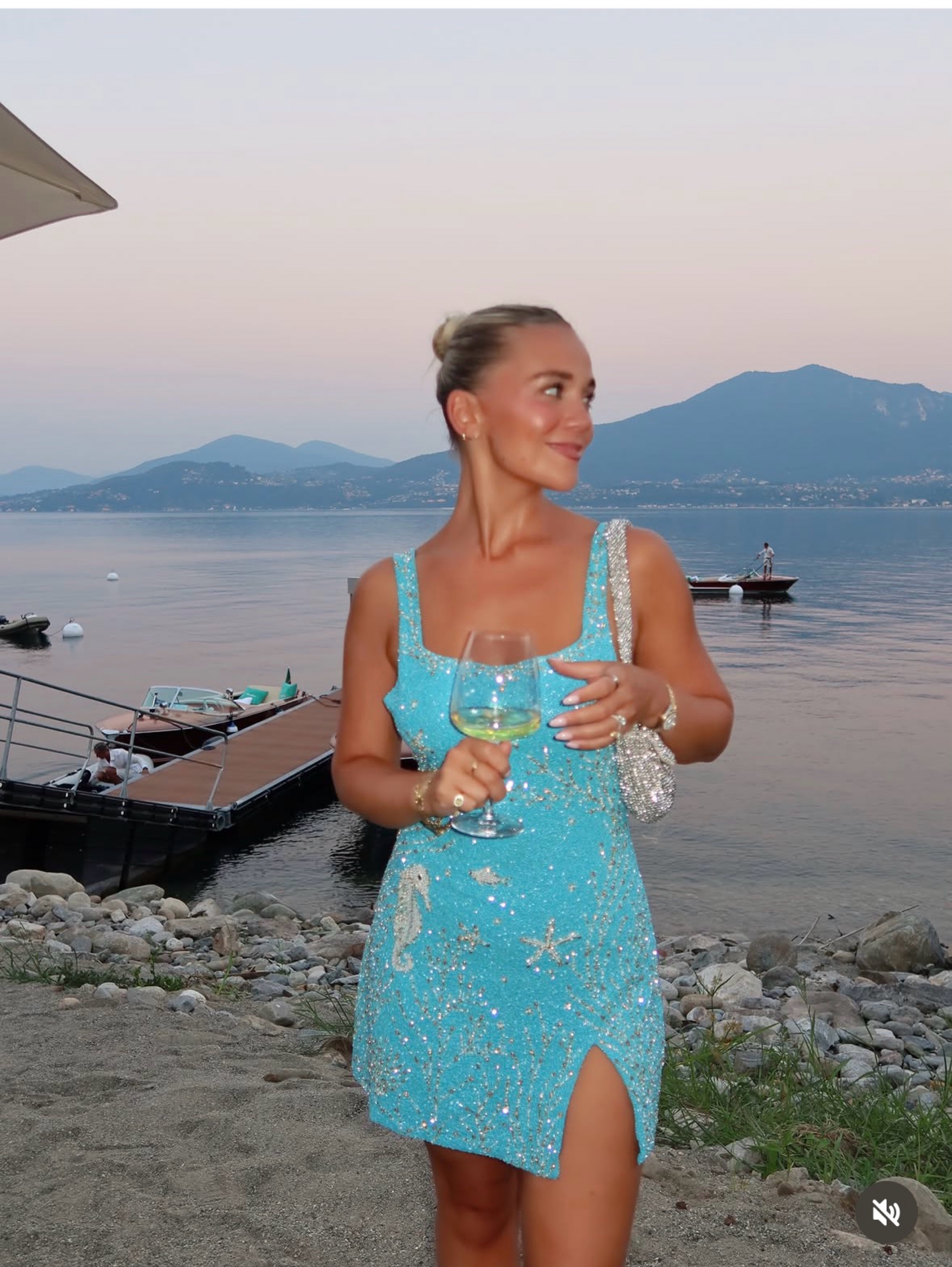 Oceanus Azure Reef Aqua Blue Crystal Sequin Homecoming Mini Dress