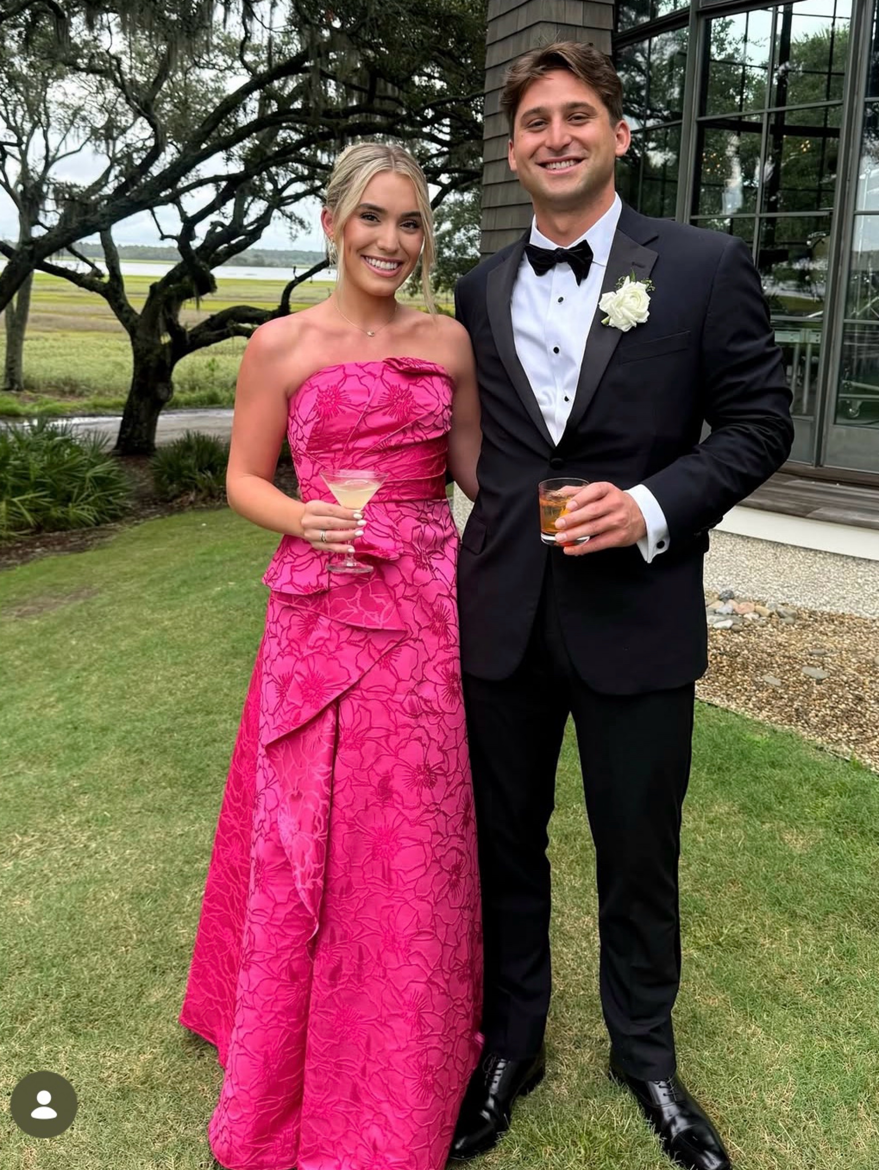 Monique Lhuillier Fuchsia Bloom Floral Jacquard Strapless Gown