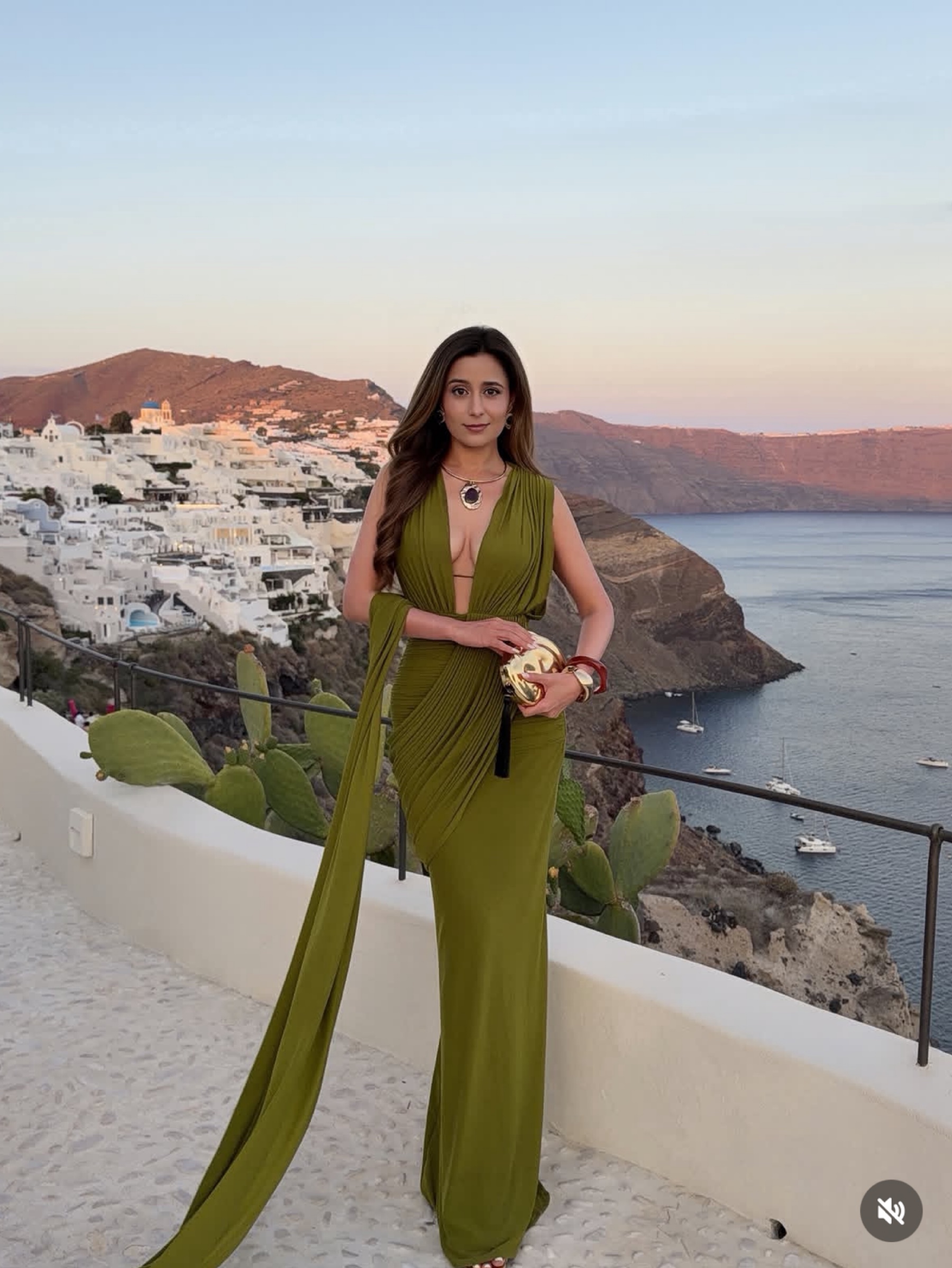 Deme by Gabriella Aurelia Olive Green Draped Scarf Maxi Dress by Deme By Gabriella