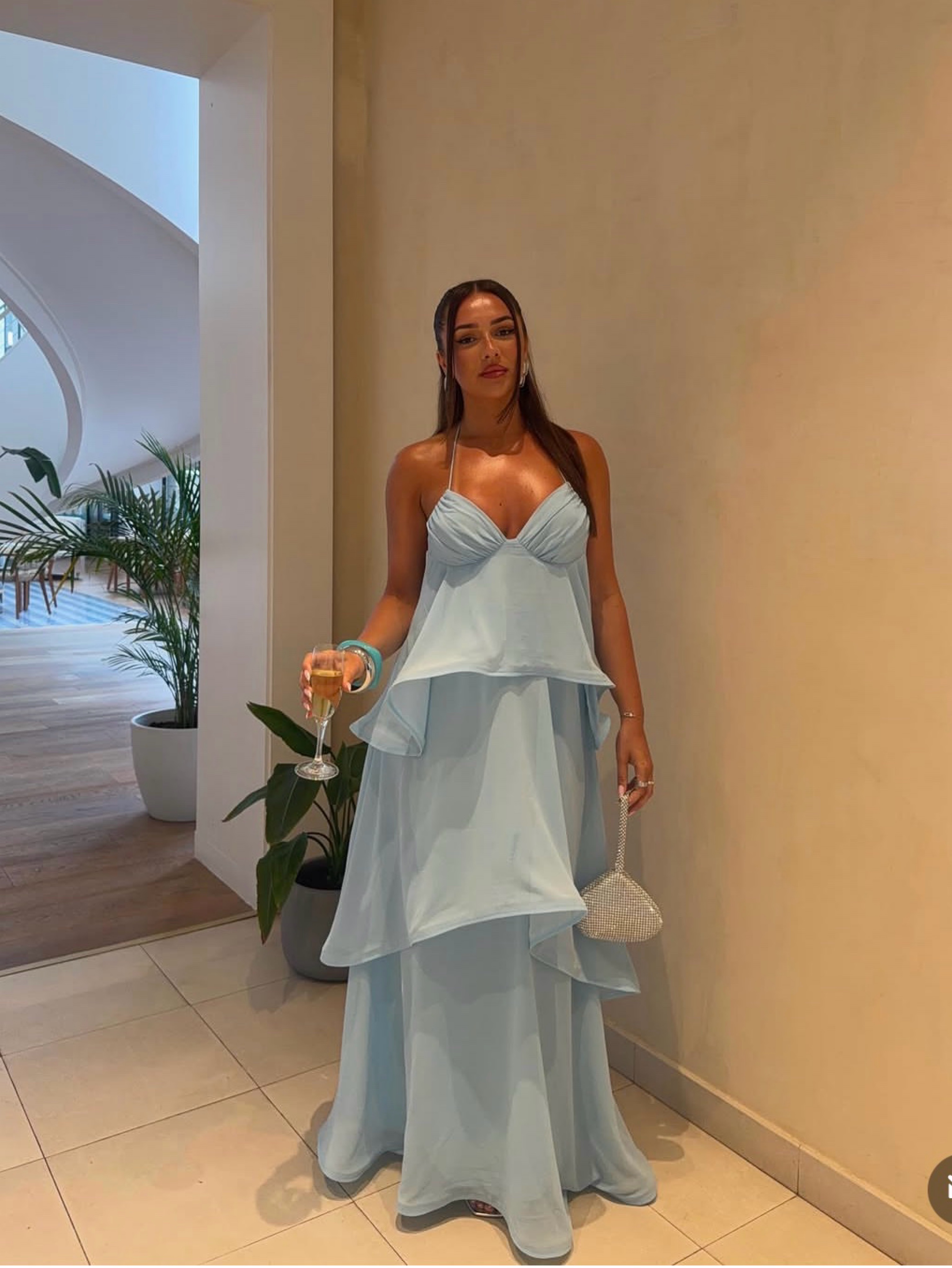halter tiered maxi dress Women's Printed Pattern Halter Neck Tiered Maxi Dress