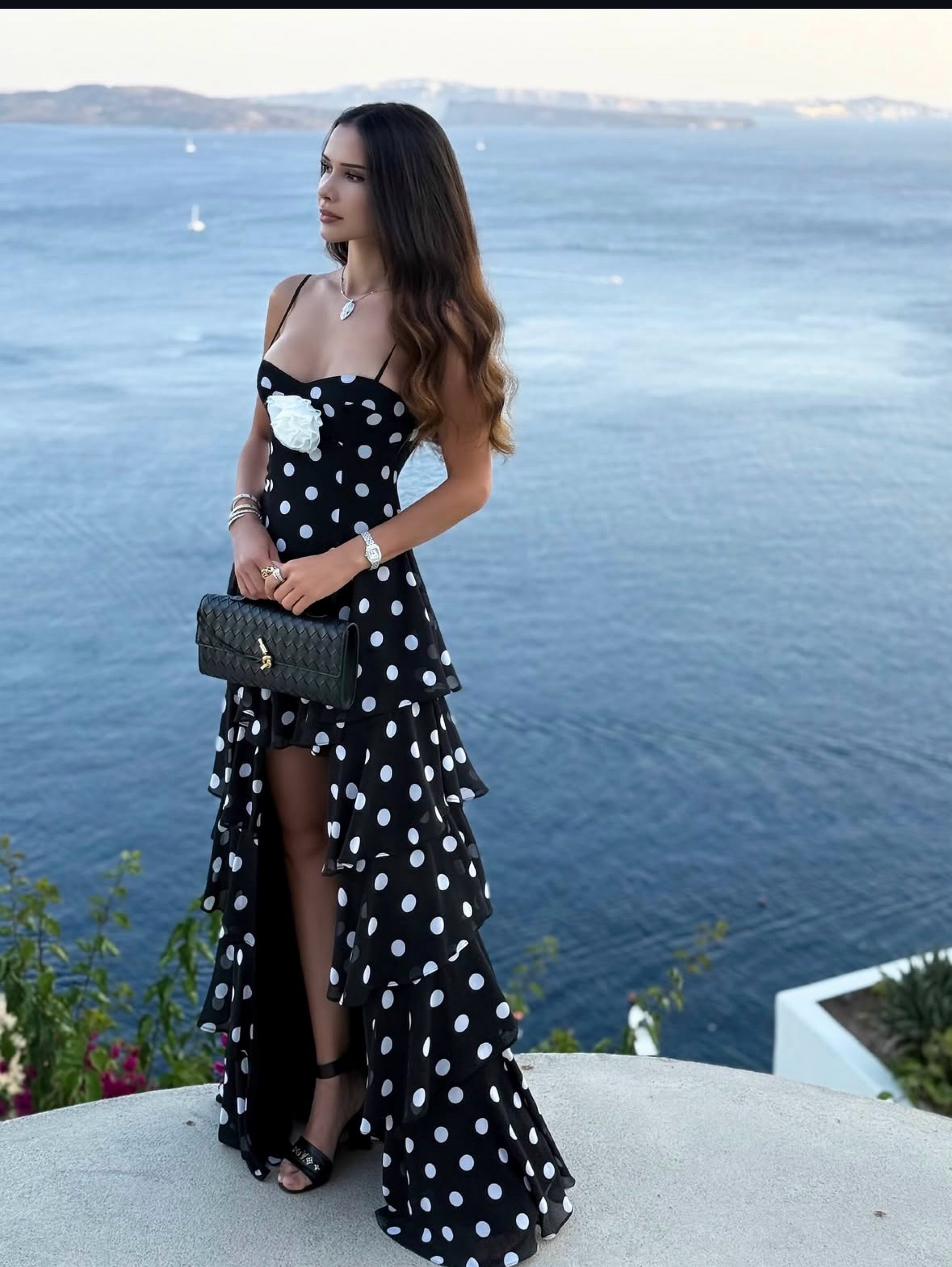 black and white polka dot ruffle dress Majorelle Brandi Rosette by Majorelle cocktail parties OTR - ON SALE Calista Black Stretch Crepe Style:ES02326BK
