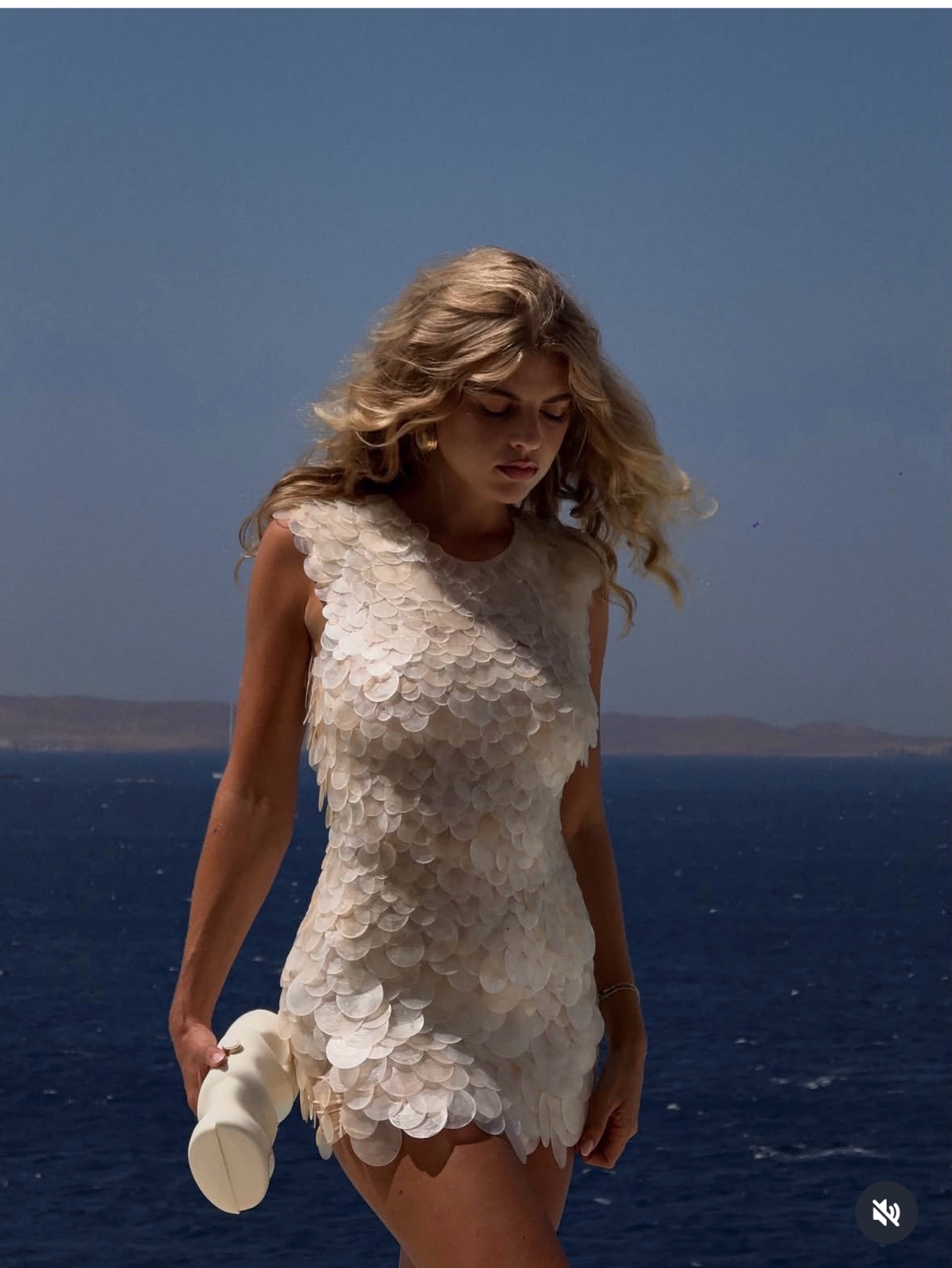 DATT Gem Shell Cream Sequin Petal Mini Dress