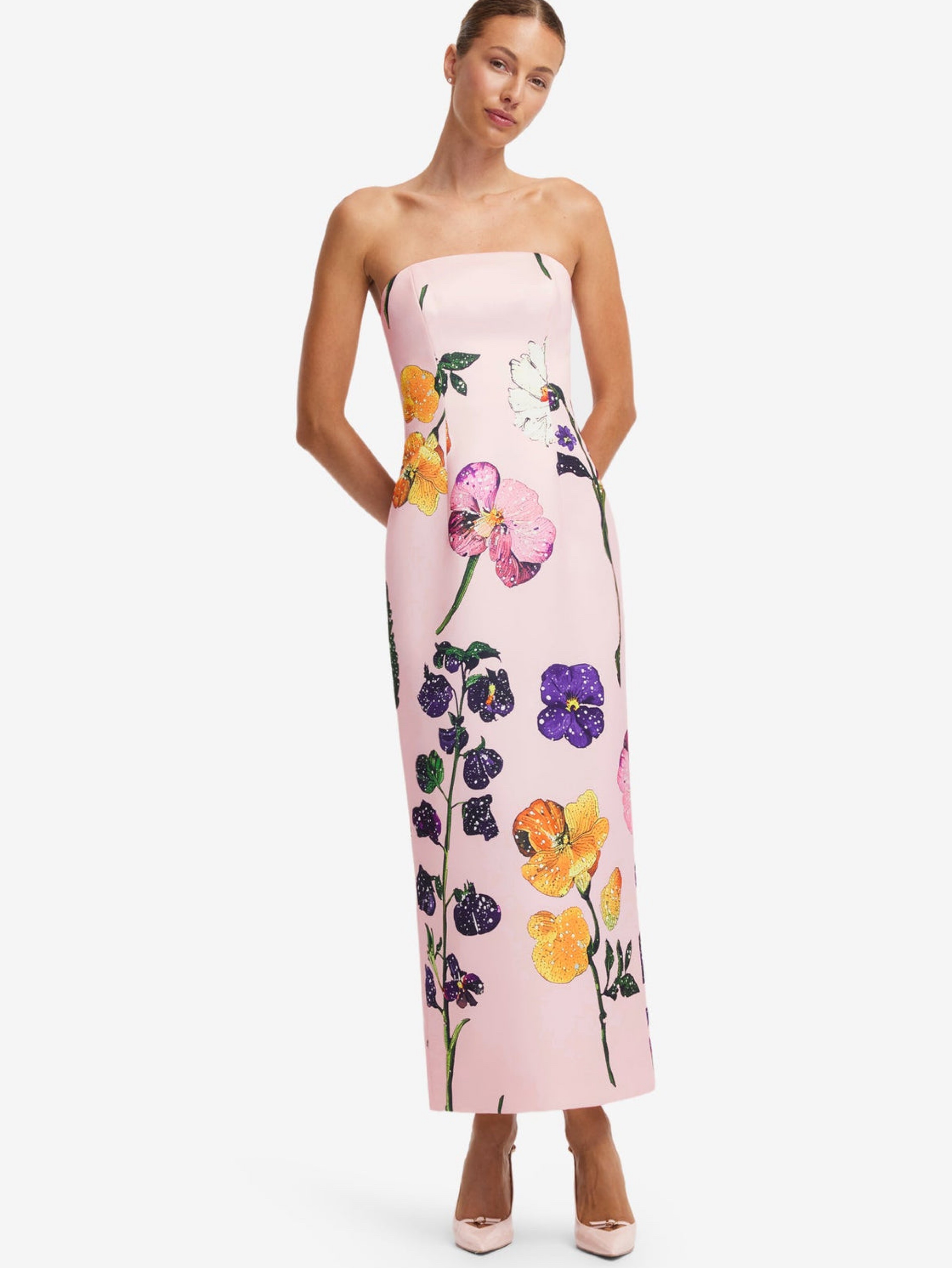 Leo Lin Rayna Wildbloom Pink Floral Strapless Maxi Dress