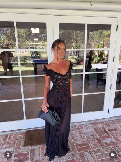 Arobe Sheer Frill Dress BLACK ワンピース Arcina Ori Arabella Black Lace Sheer Maxi Dress by Arcina Ori | Pickle
