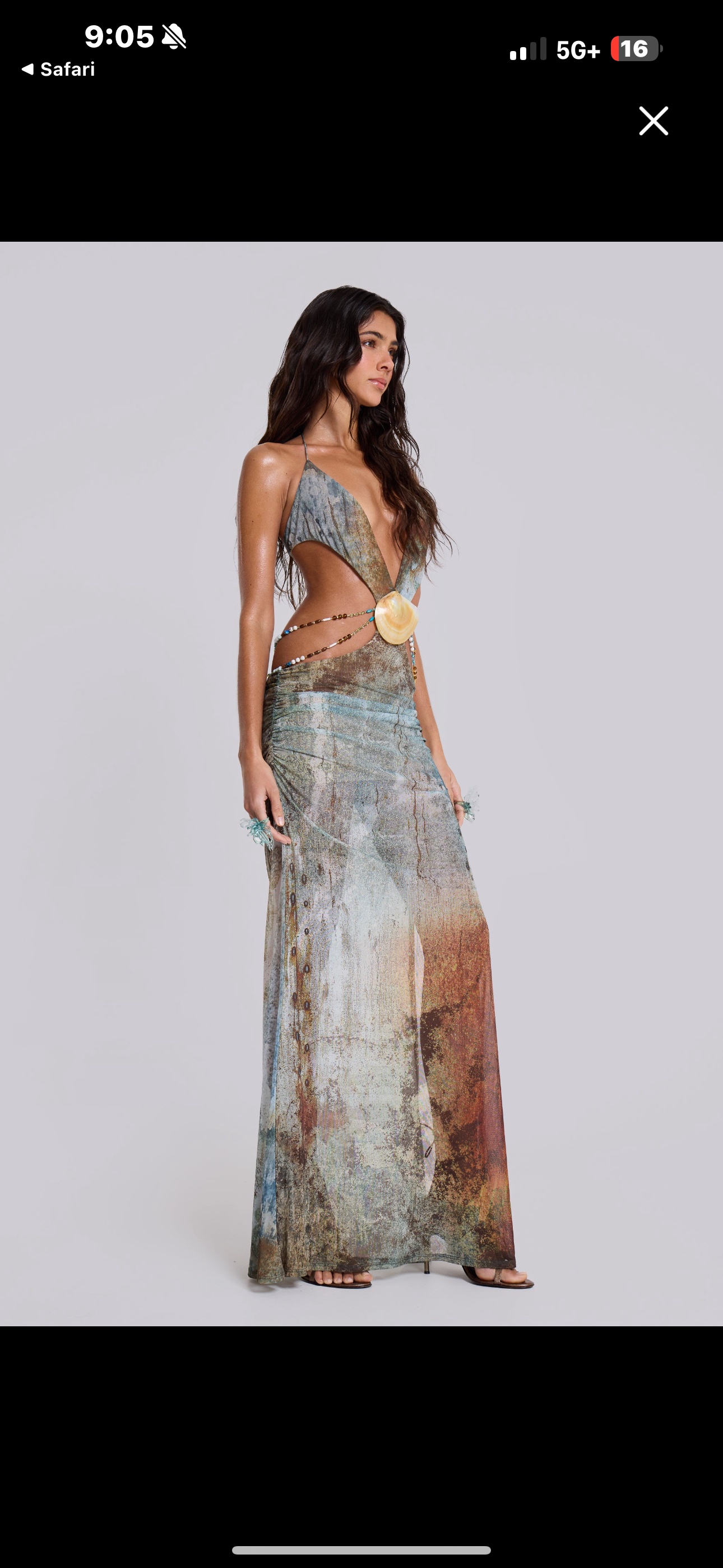 vida backless maxi dress with shell trim in marine Backless Maxi Dress with Shell Trim | Plunge Neckline