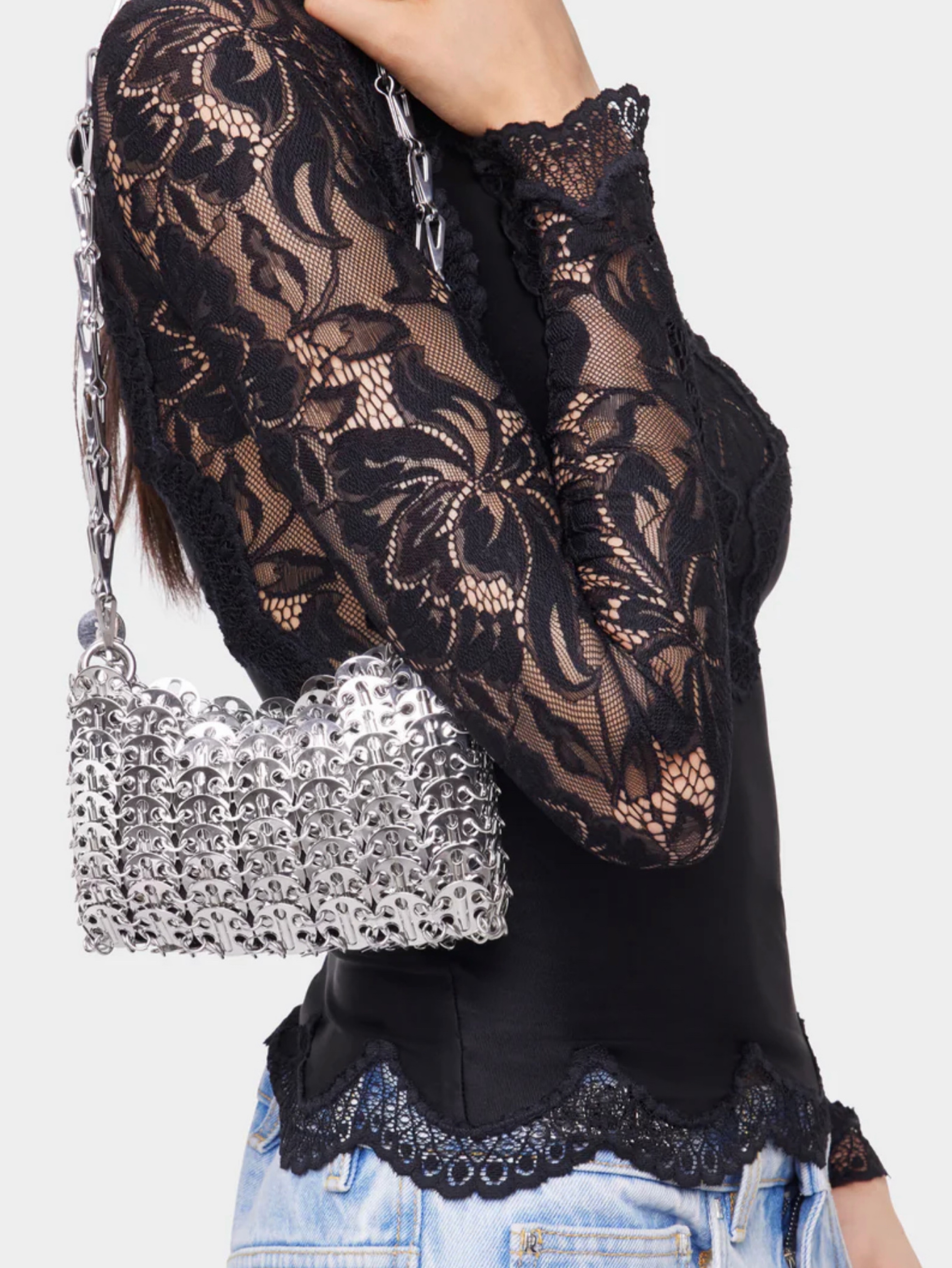 Rabanne Silver Metal Link Chain Shoulder Bag