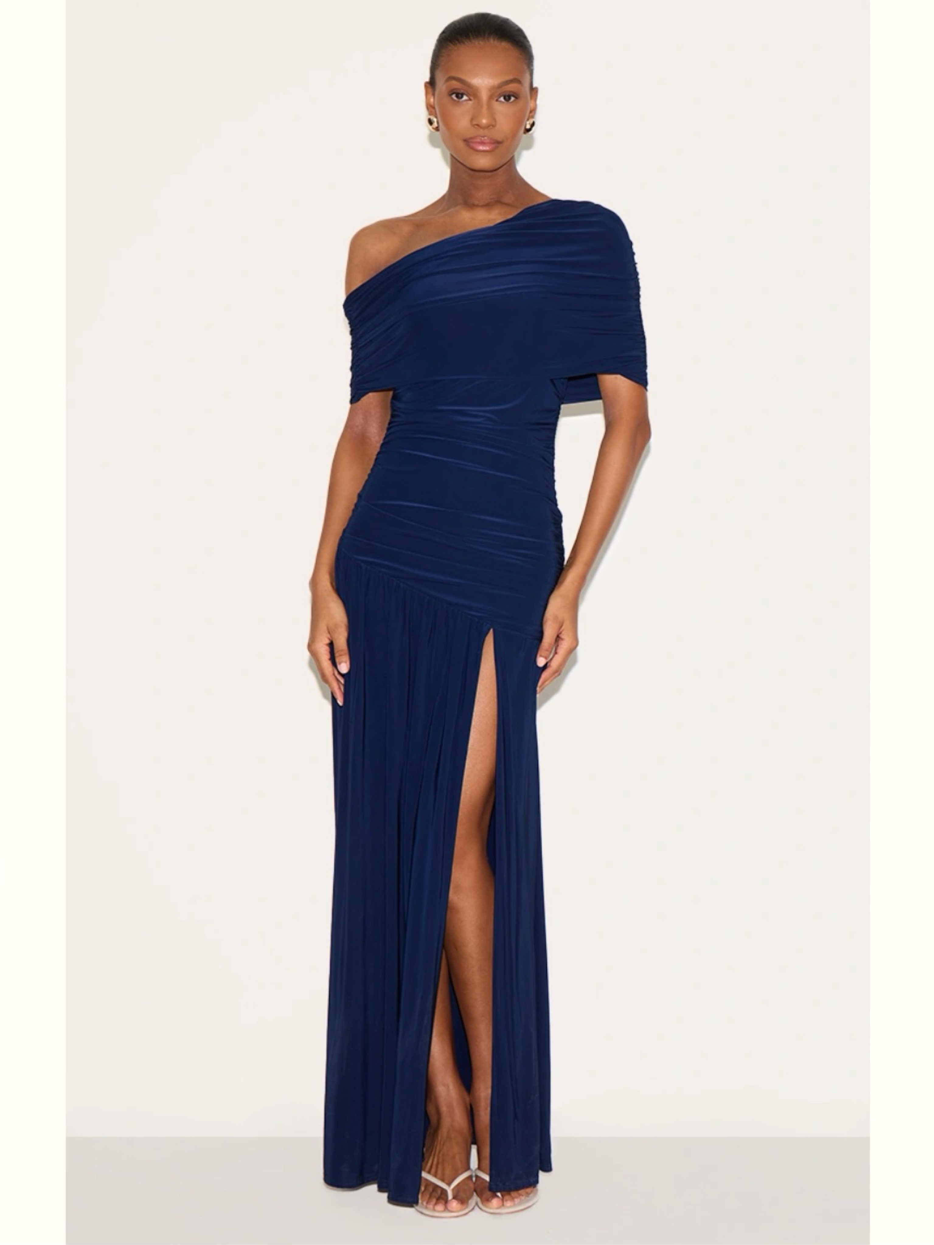 navy blue dress pretty little thing Pretty Little Thing Off The Shoulder Navy Dress by Pretty Little Thing