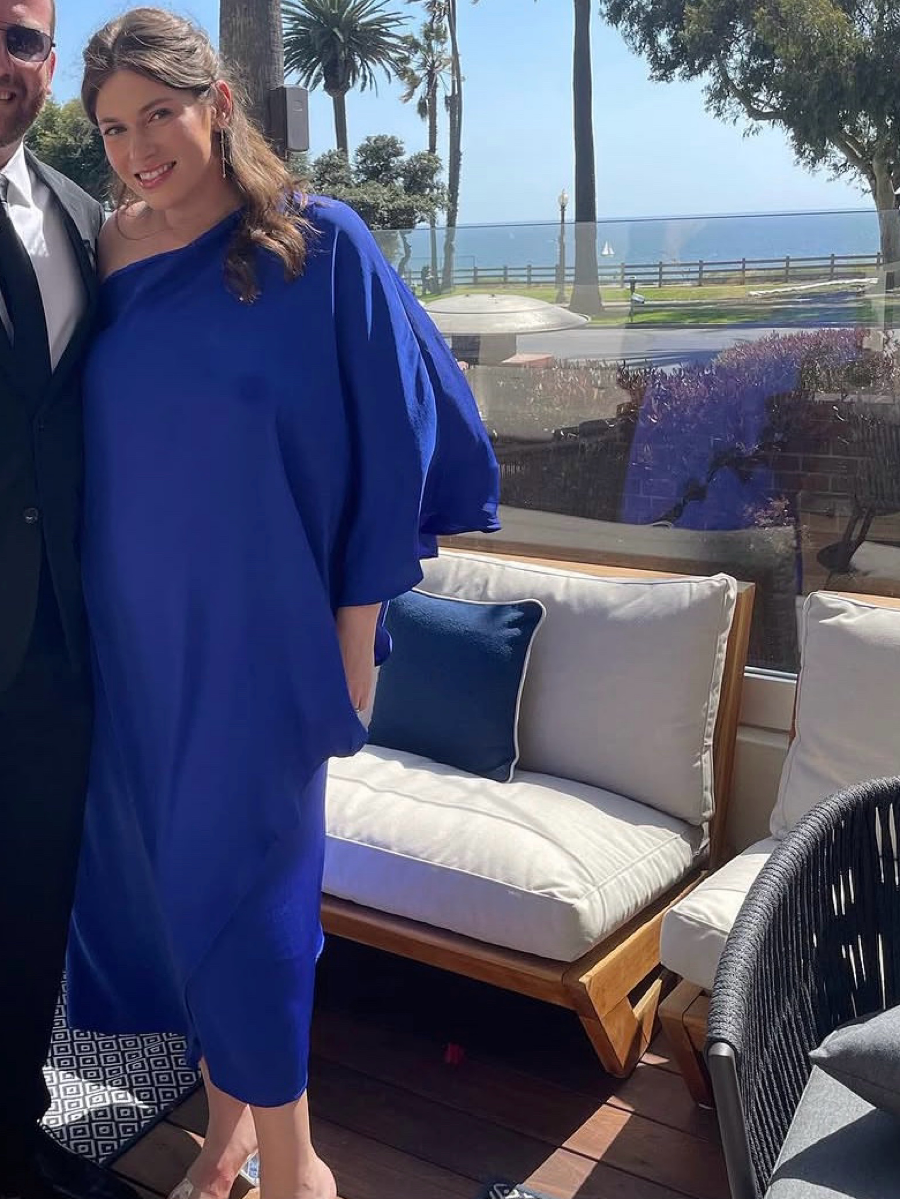 Vici Blue One Shoulder Cape Dress