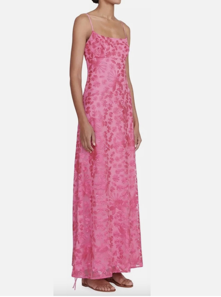STAUD Destiny Dress - Embroidered Floral Pink Maxi Dress