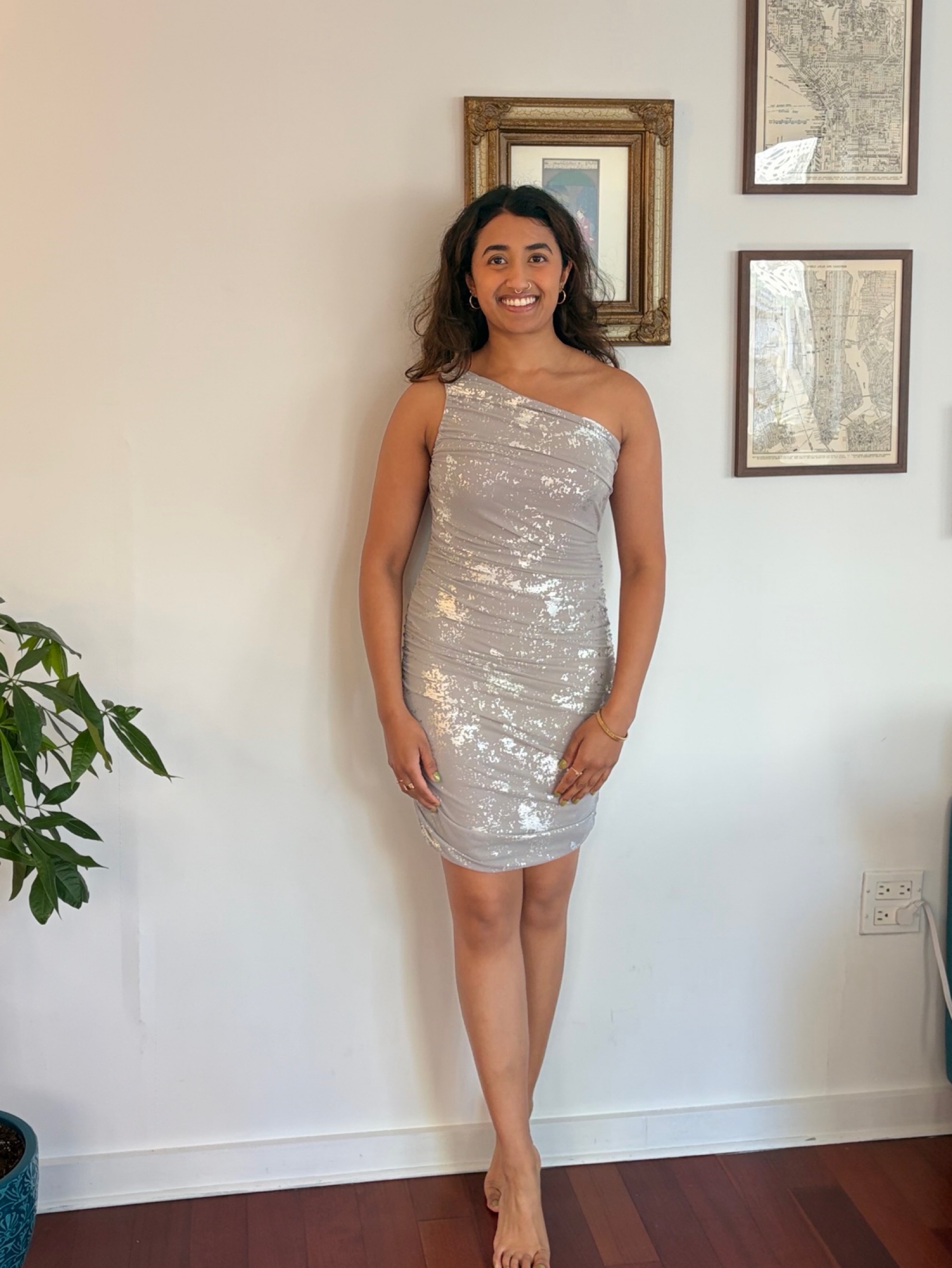 Silver Metallic One Shoulder Mini Dress by Zara