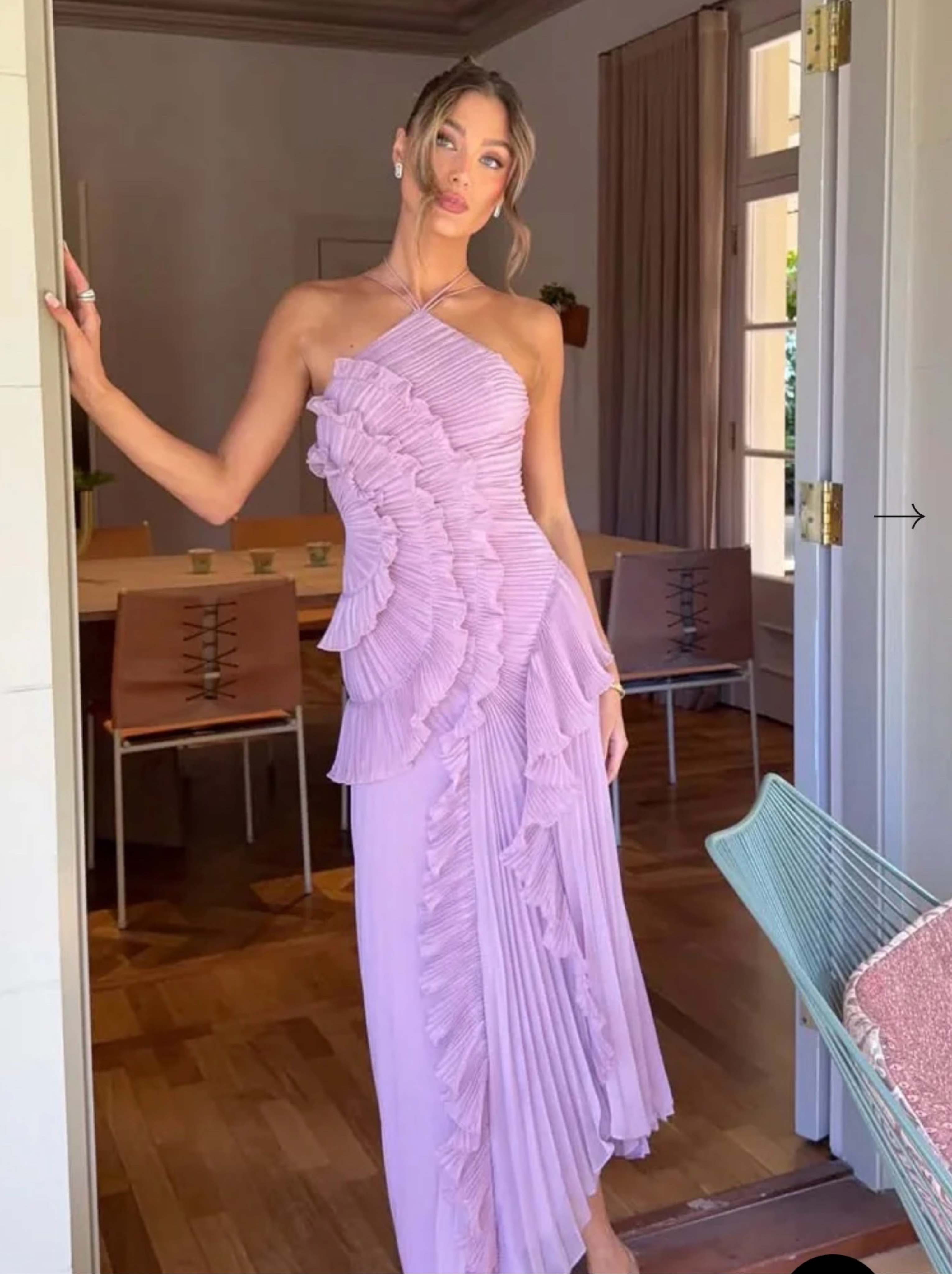 maxi pleated dress ruffle Pleated Ruffle Wedding Guest Maxi Dress by Hazel the label