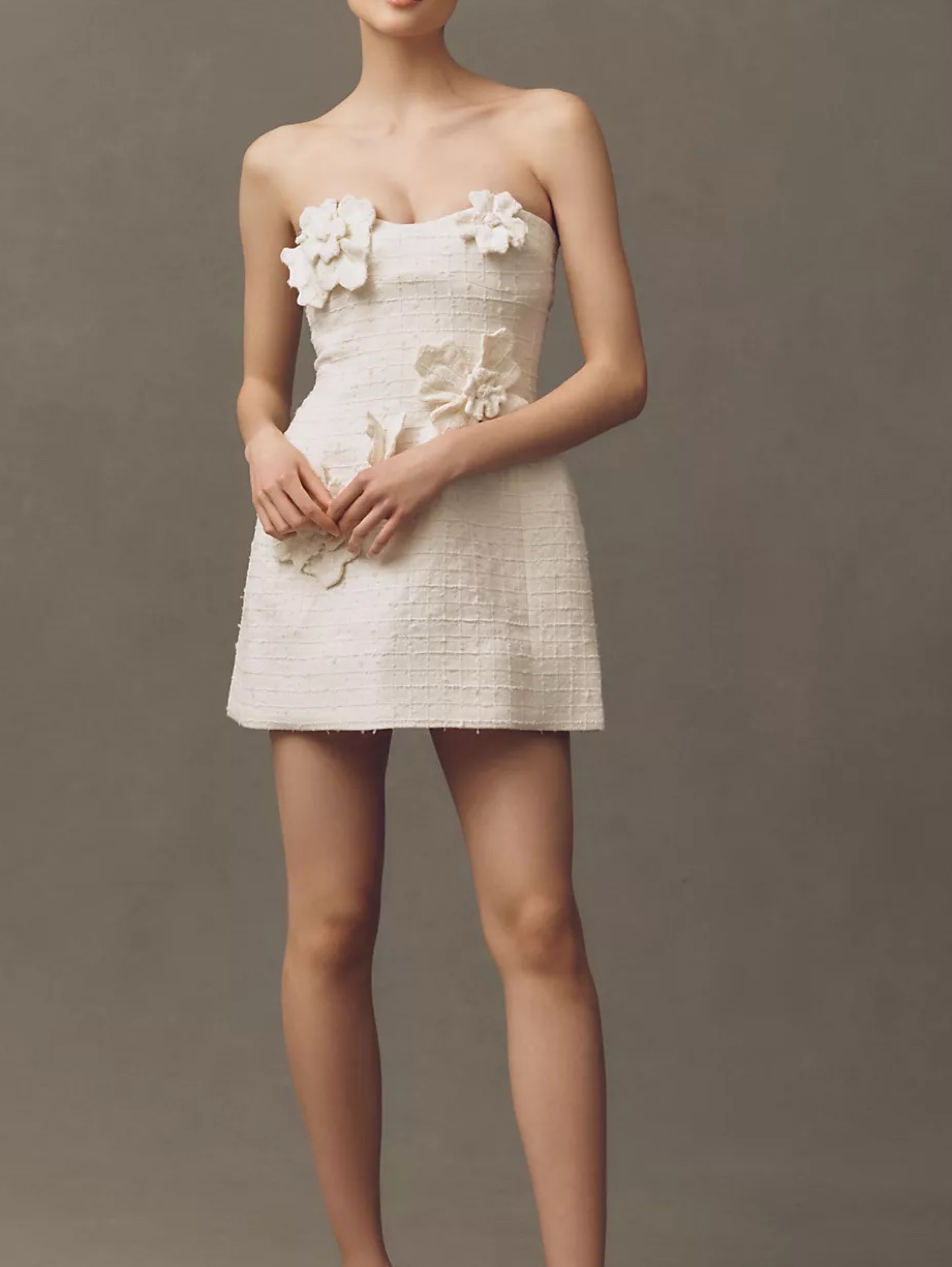 Leo Lin Rosario Ivory Floral Appliqué Tweed Mini Dress by Leo Lin
