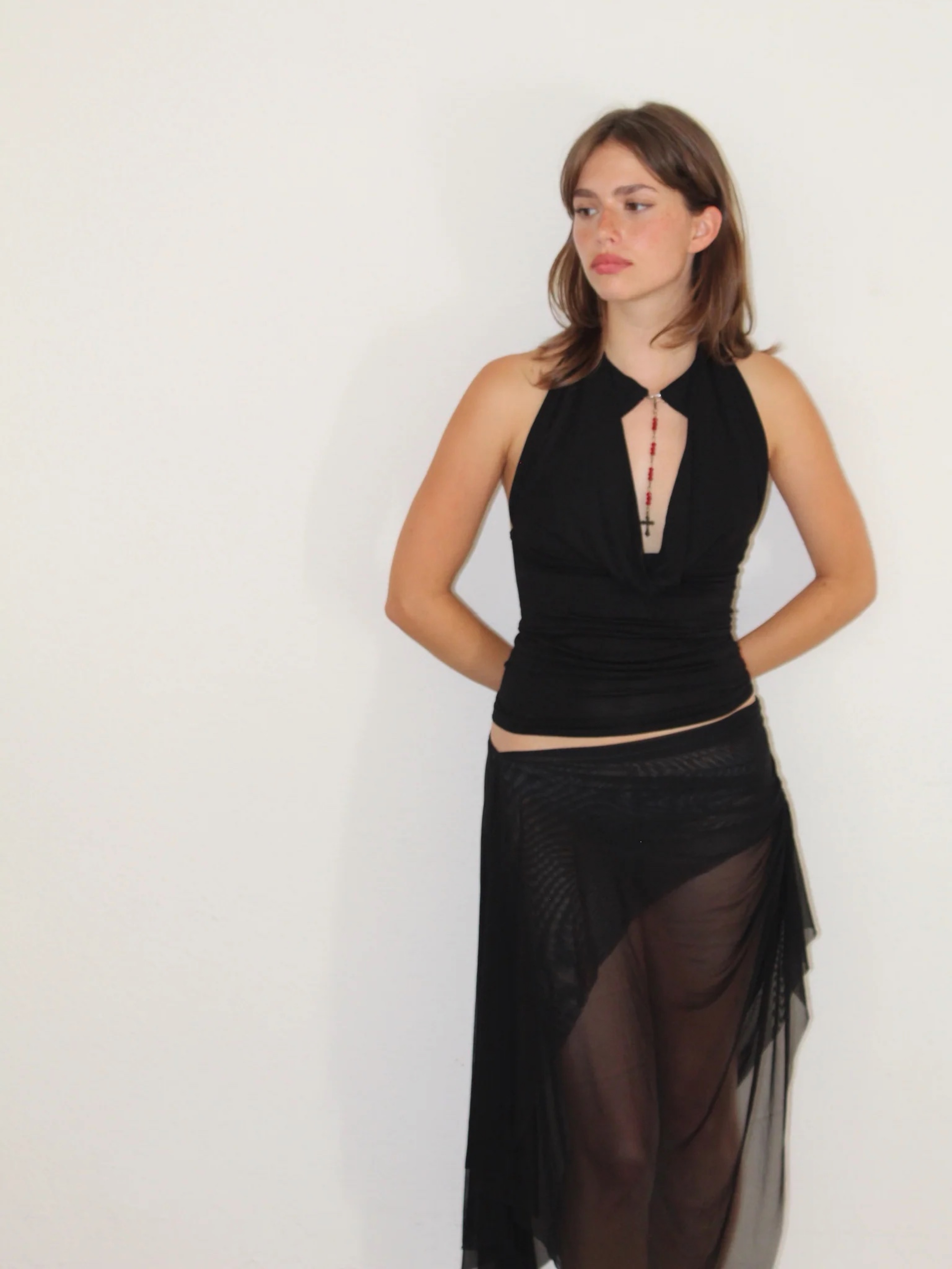 Handmade Barcelona designer Black sheer skirt set