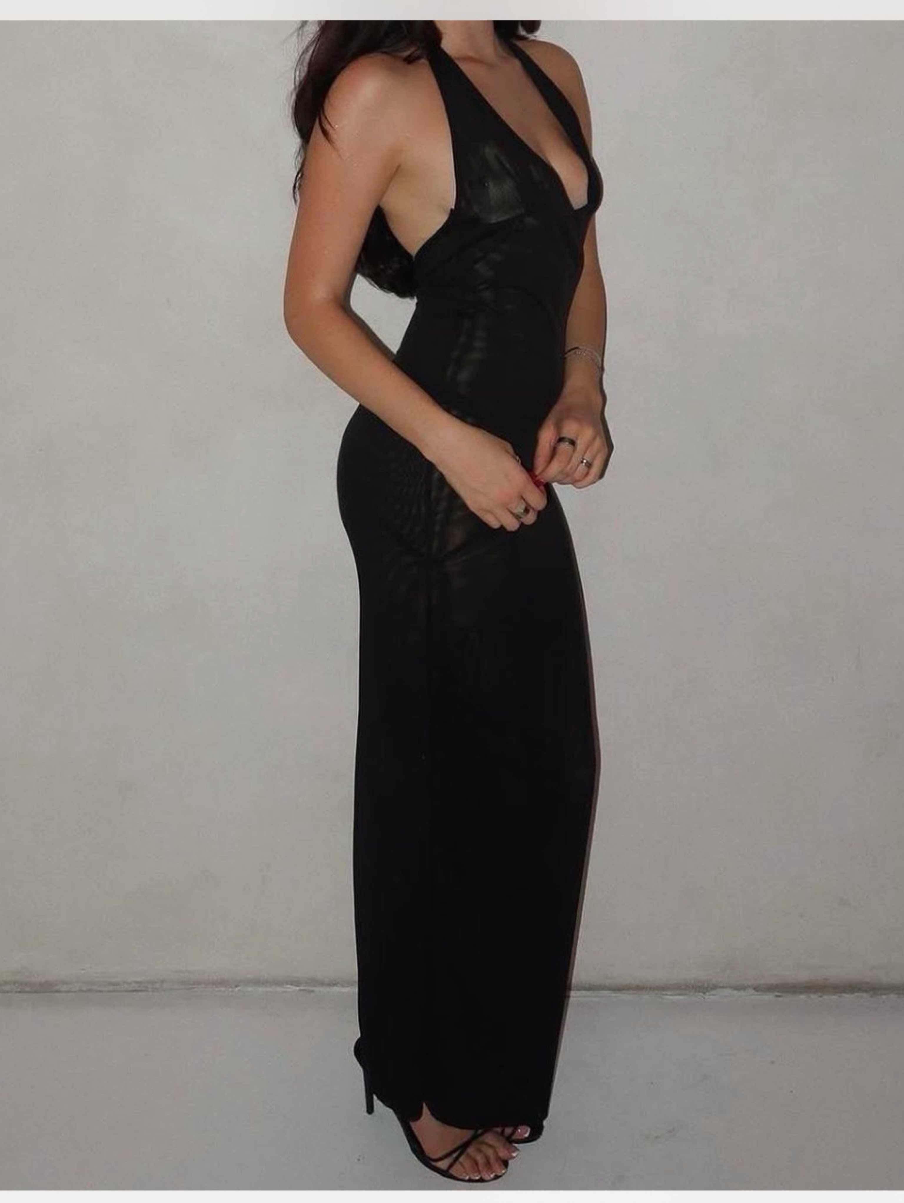 Campbell & Kramer Aphrodite Black Mesh Halter Maxi Dress