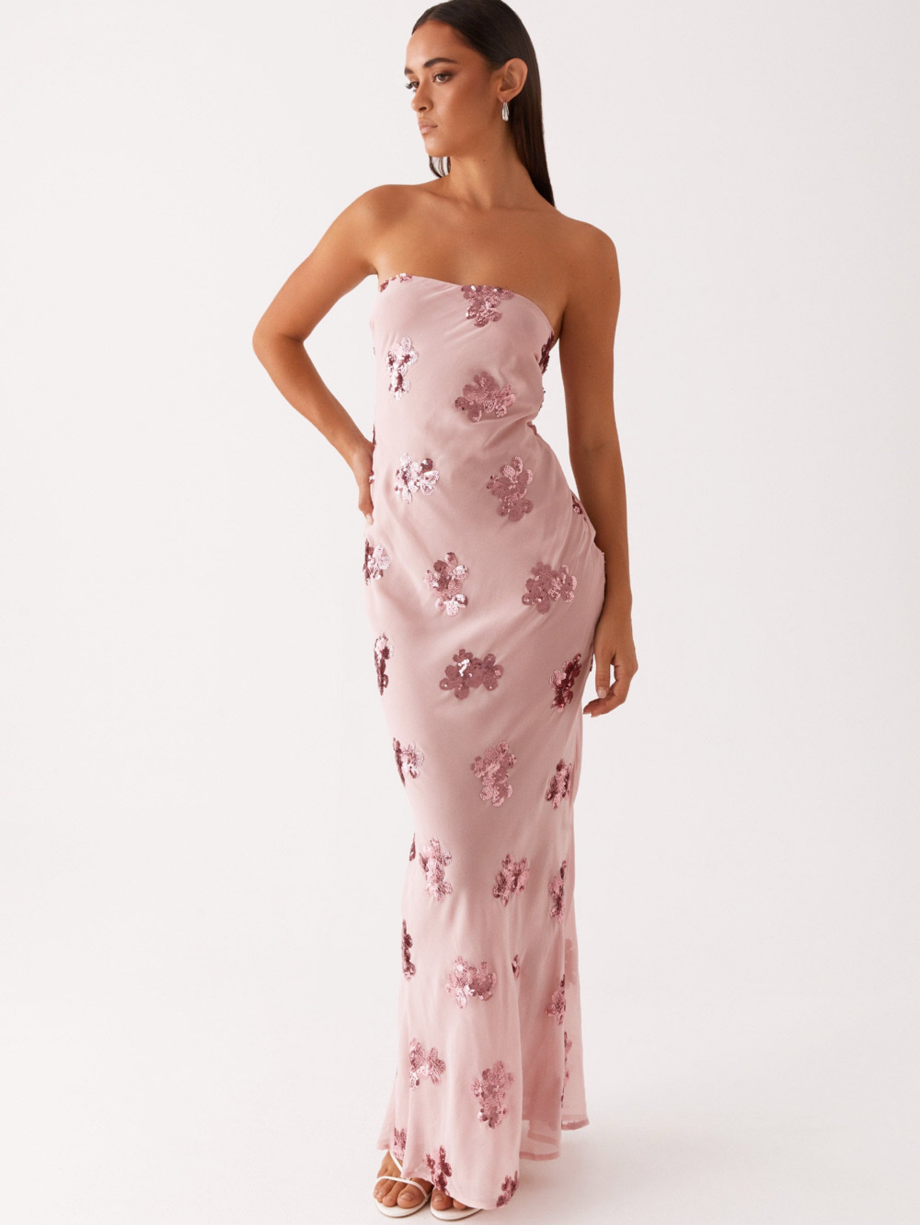 peppermayo pink dress Peggy Maxi invisible zipper First Class Maxi Dress -