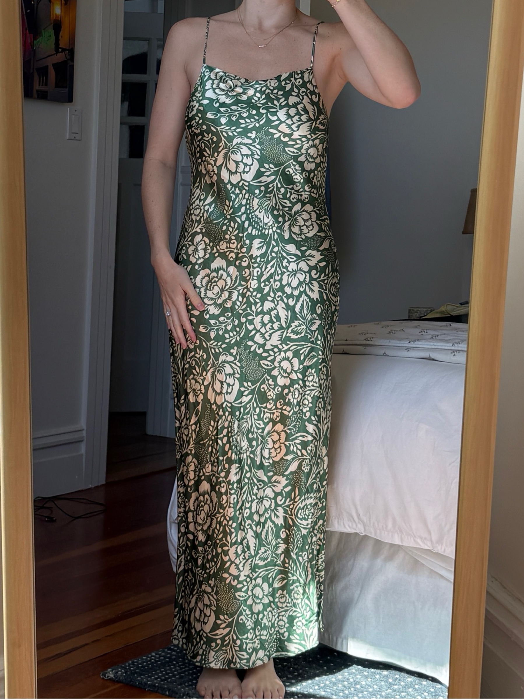 Zara Green Floral Satin Maxi Dress by Zara