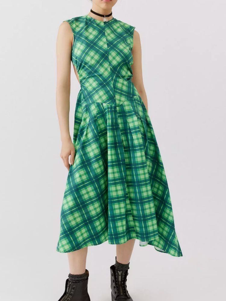 urban outfitters green plaid dress Avril Midi by Yarnshop store