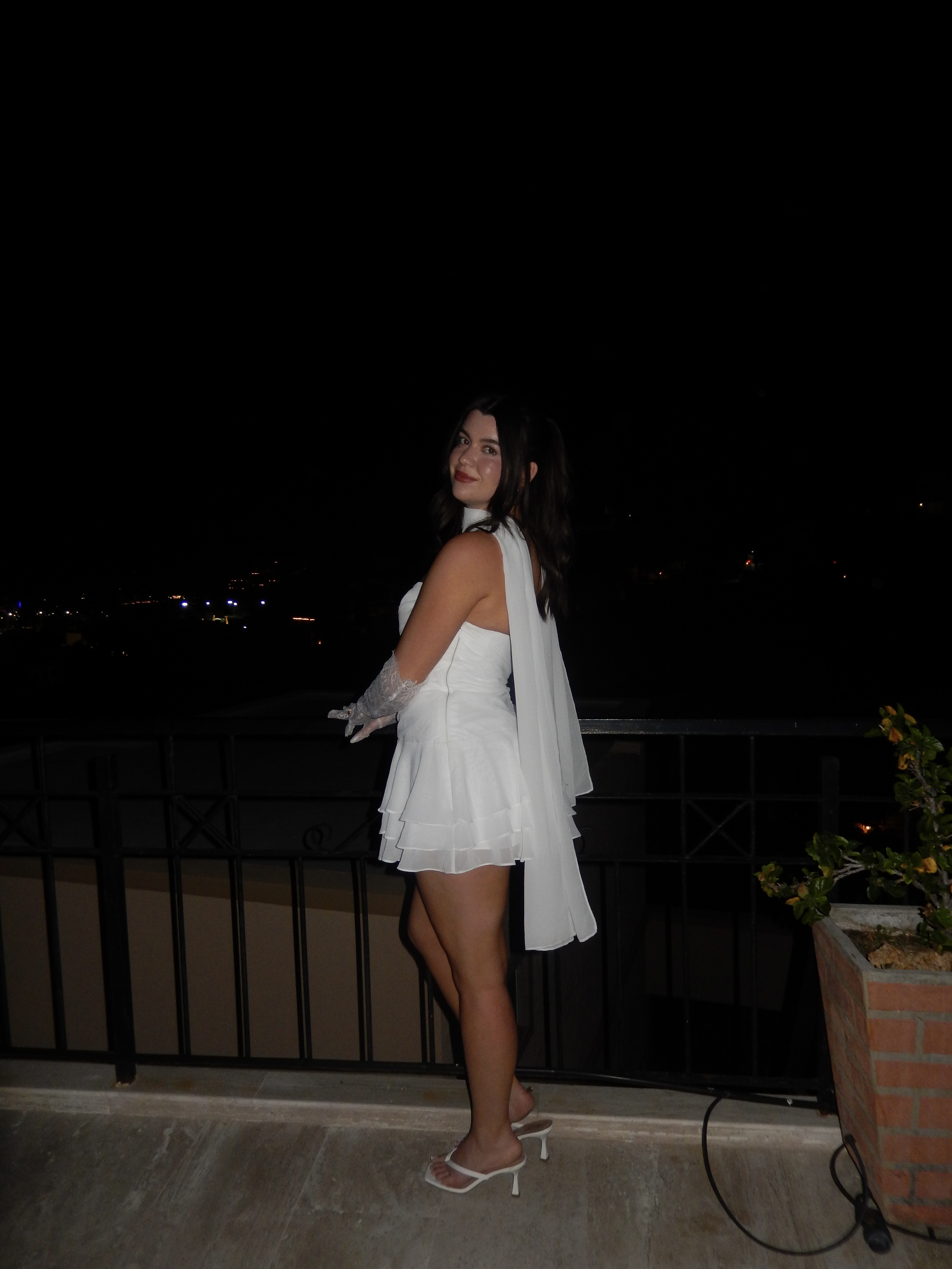 White Ruffle Mini Dress with neck scarf Azaziei by Azazie - Pickle