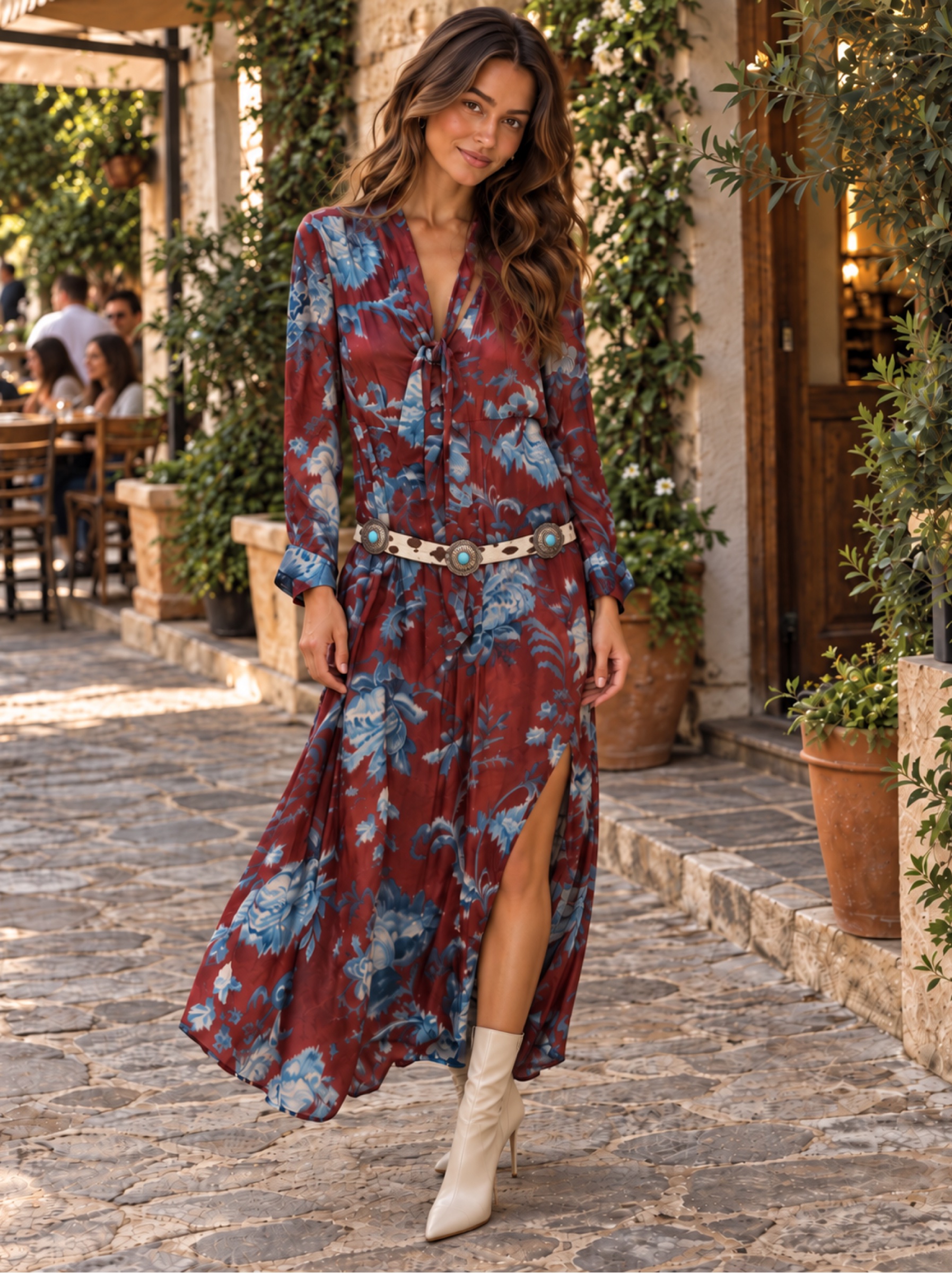midi long sleeve flowy dress Floral Print Satin by Unknown from st tropez long sleeve midi dress