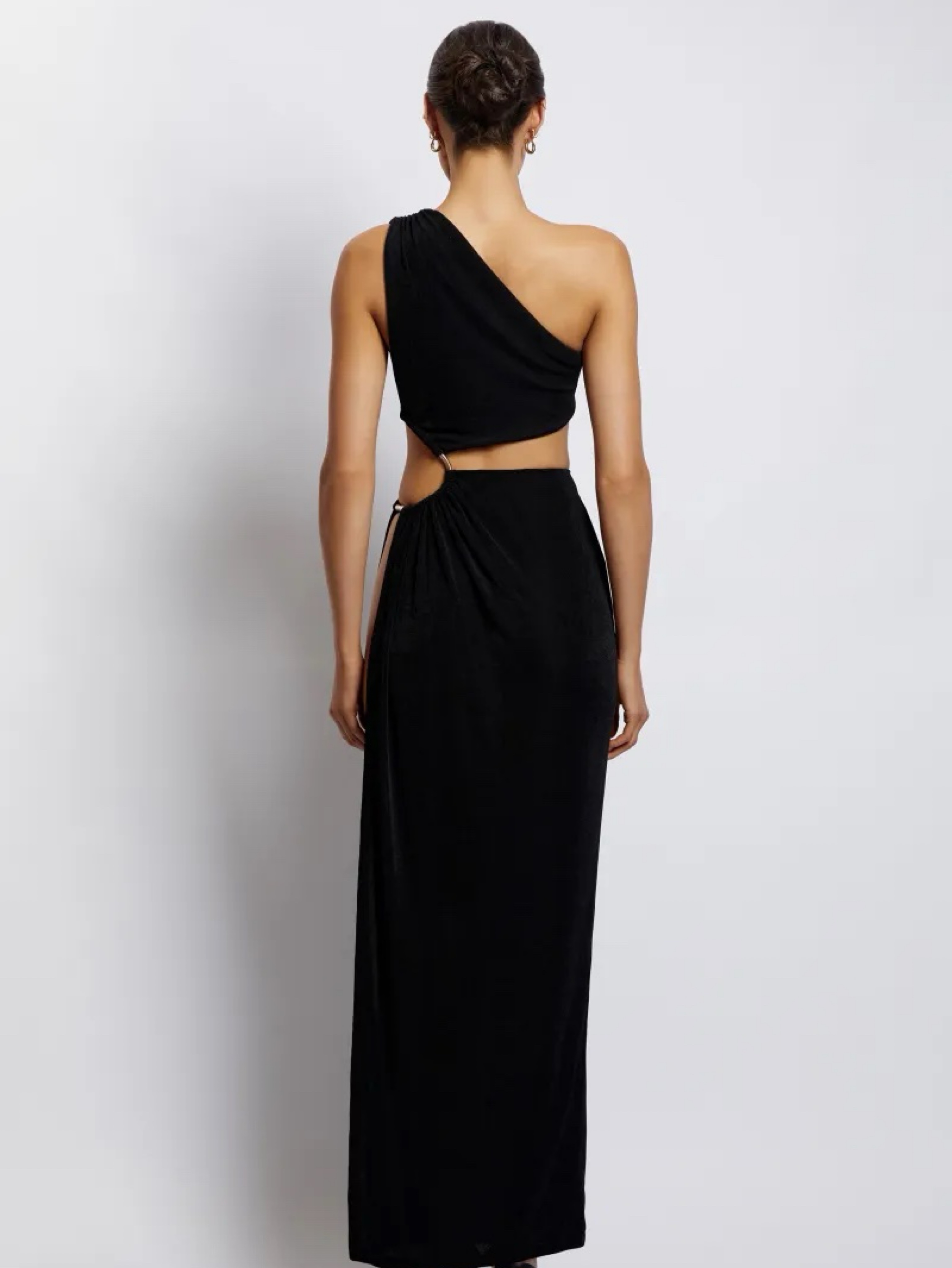 paige ruched side cut out maxi dress Meshki Paige Ruched Side Cut Out Maxi Dress - Black by Meshki