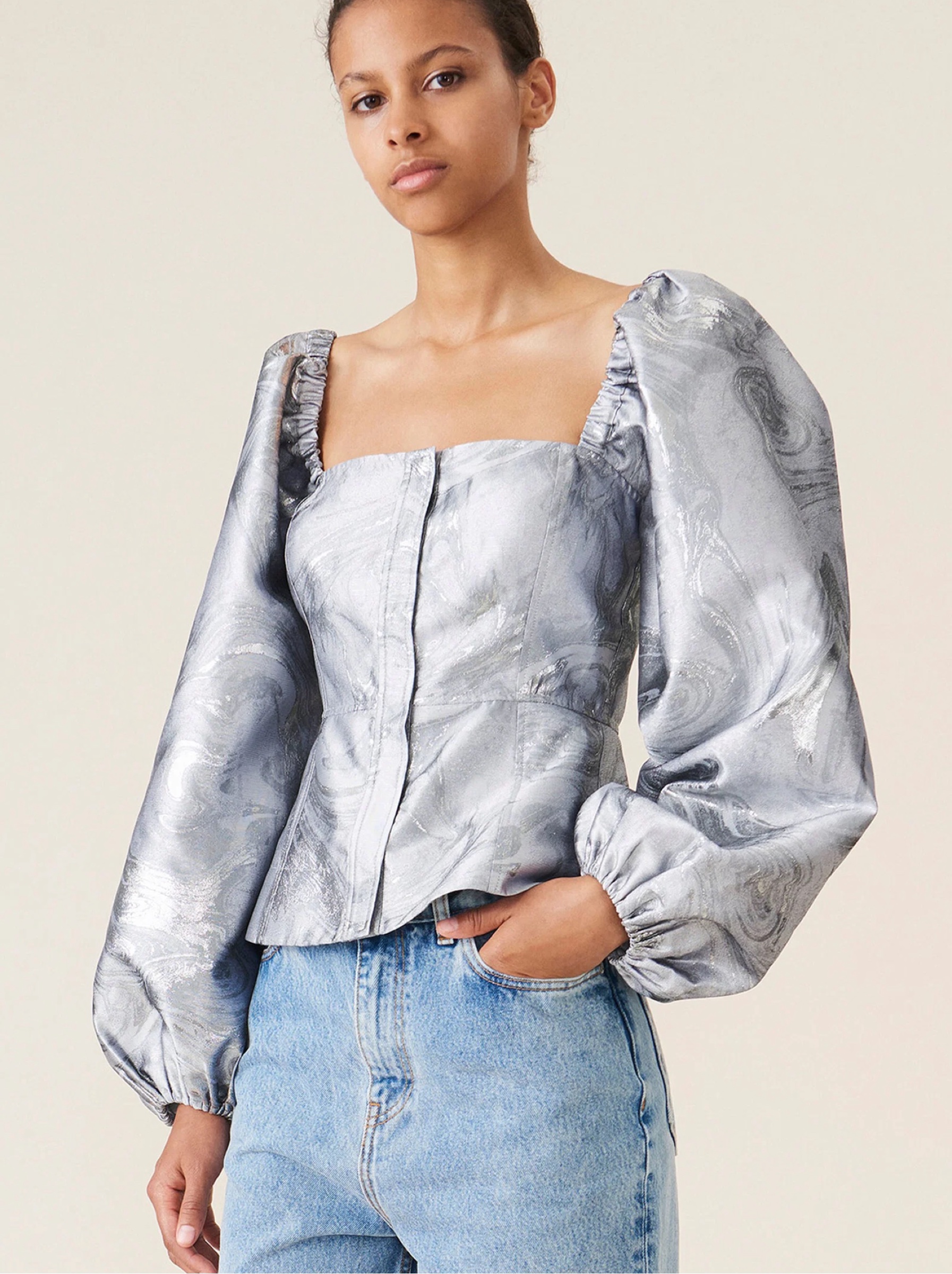 Ganni Shiny Jacquard Blouse by GANNI | Pickle