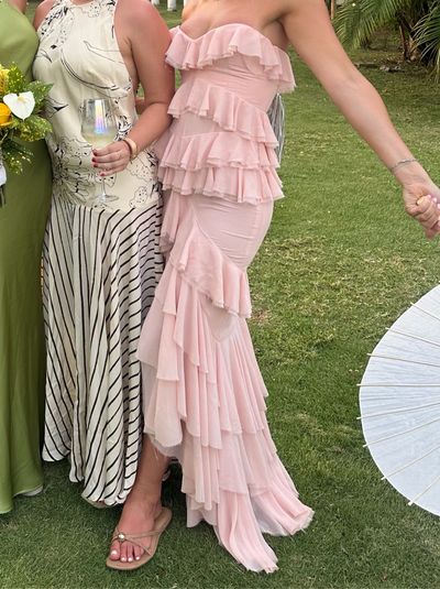 REVOLVE Blush Pink Ruffle Tiered Strapless Dress by X Revolve