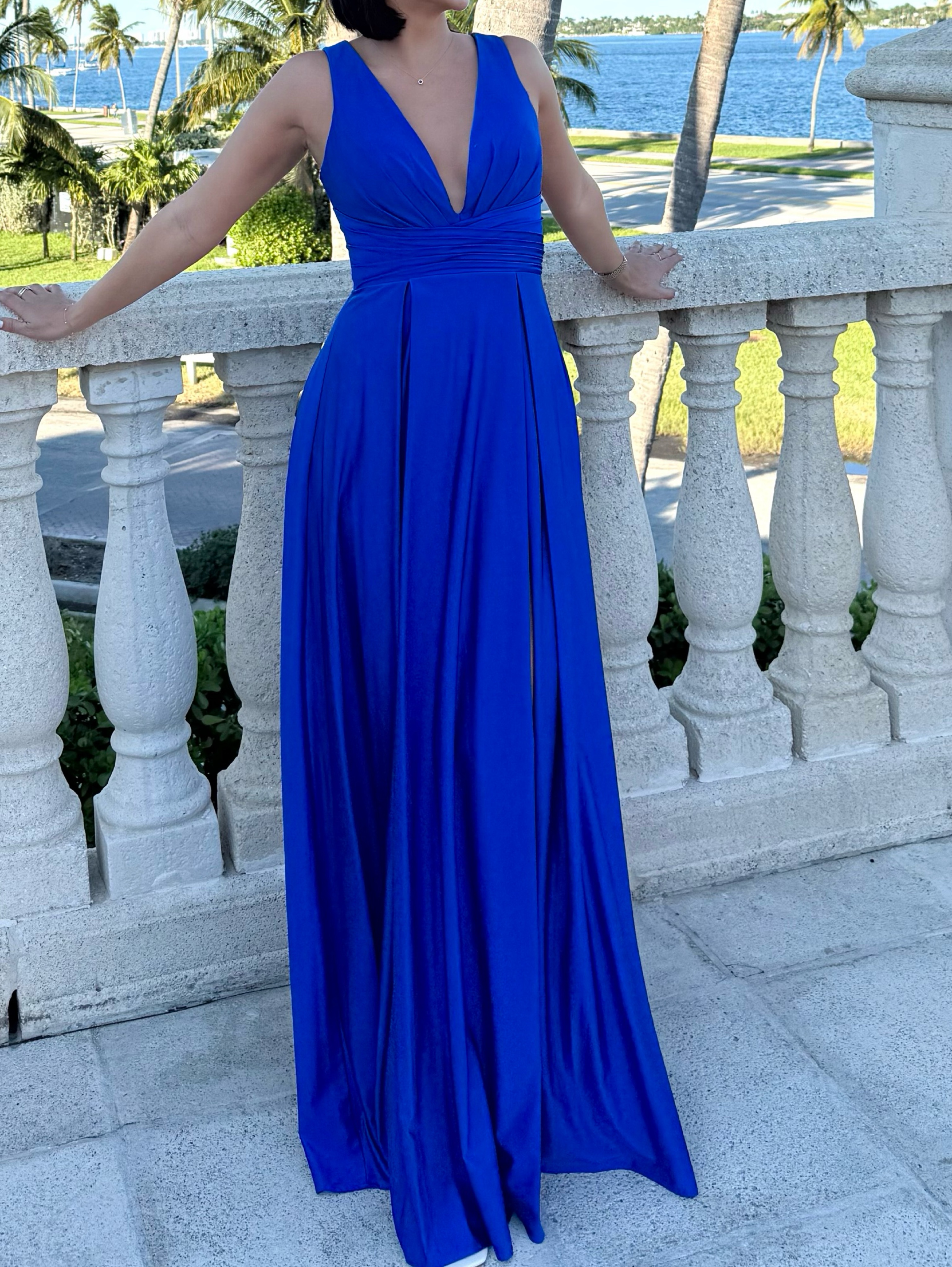 Royal Blue Pleated Wrap Maxi Dress by Mac Duggal - Pickle