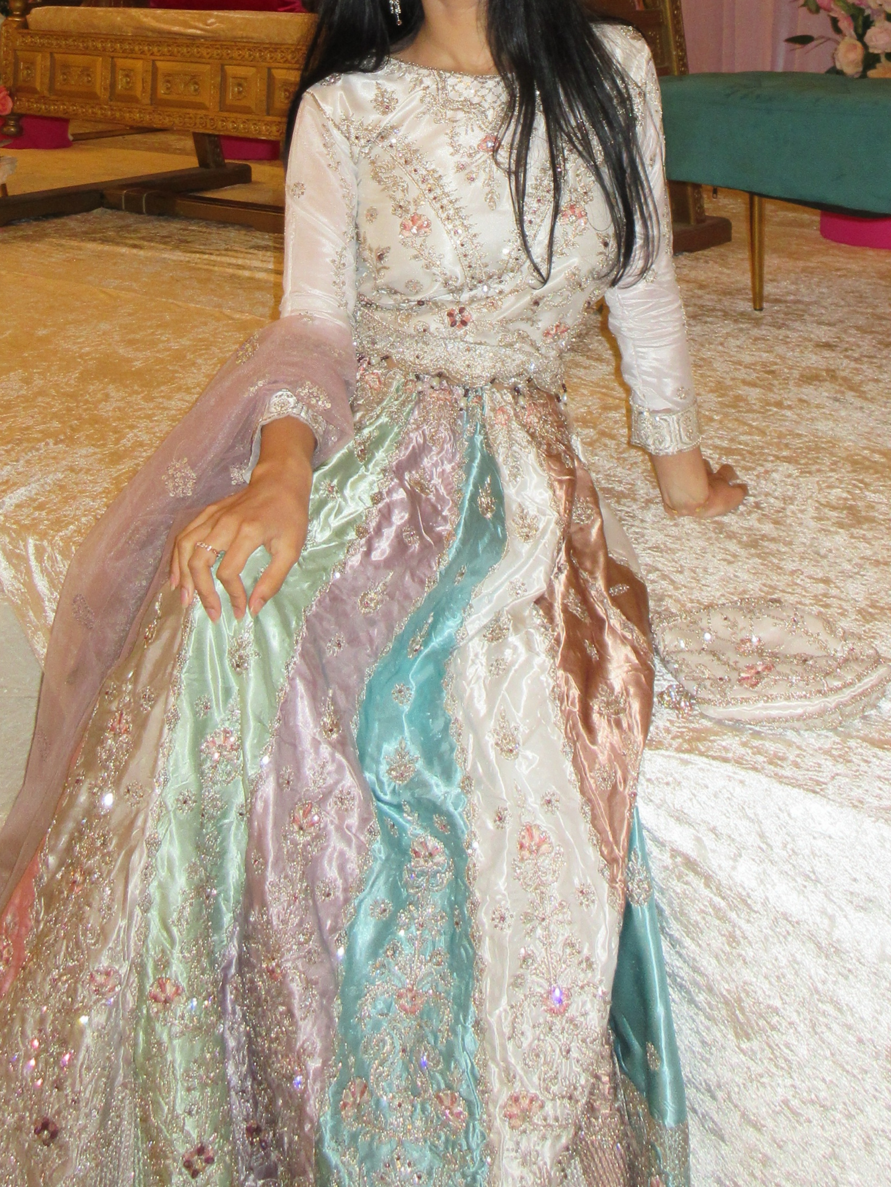 Cream Embroidered Silk Formal Dress