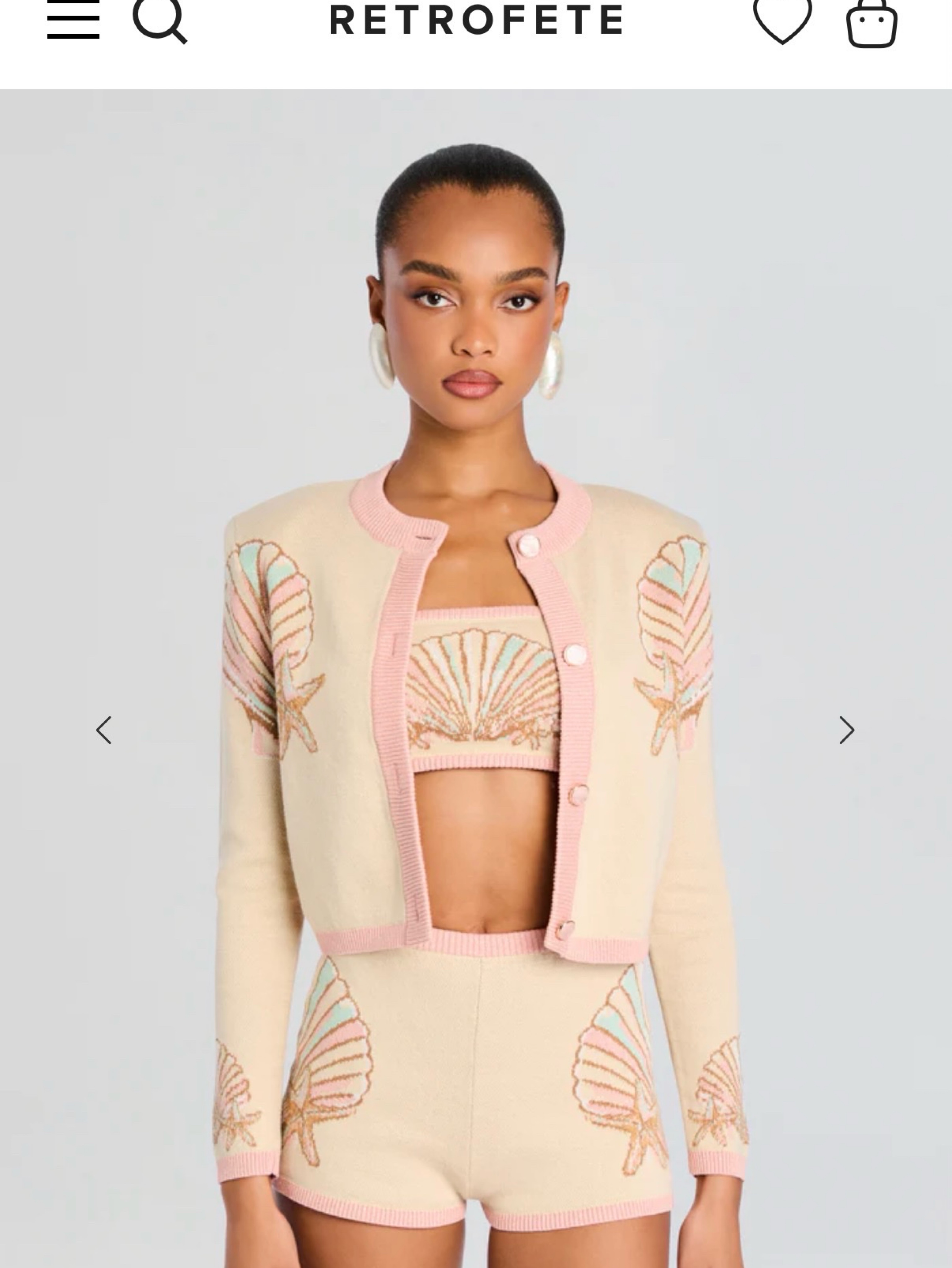 Cream Shell Embroidered Knit Matching Set