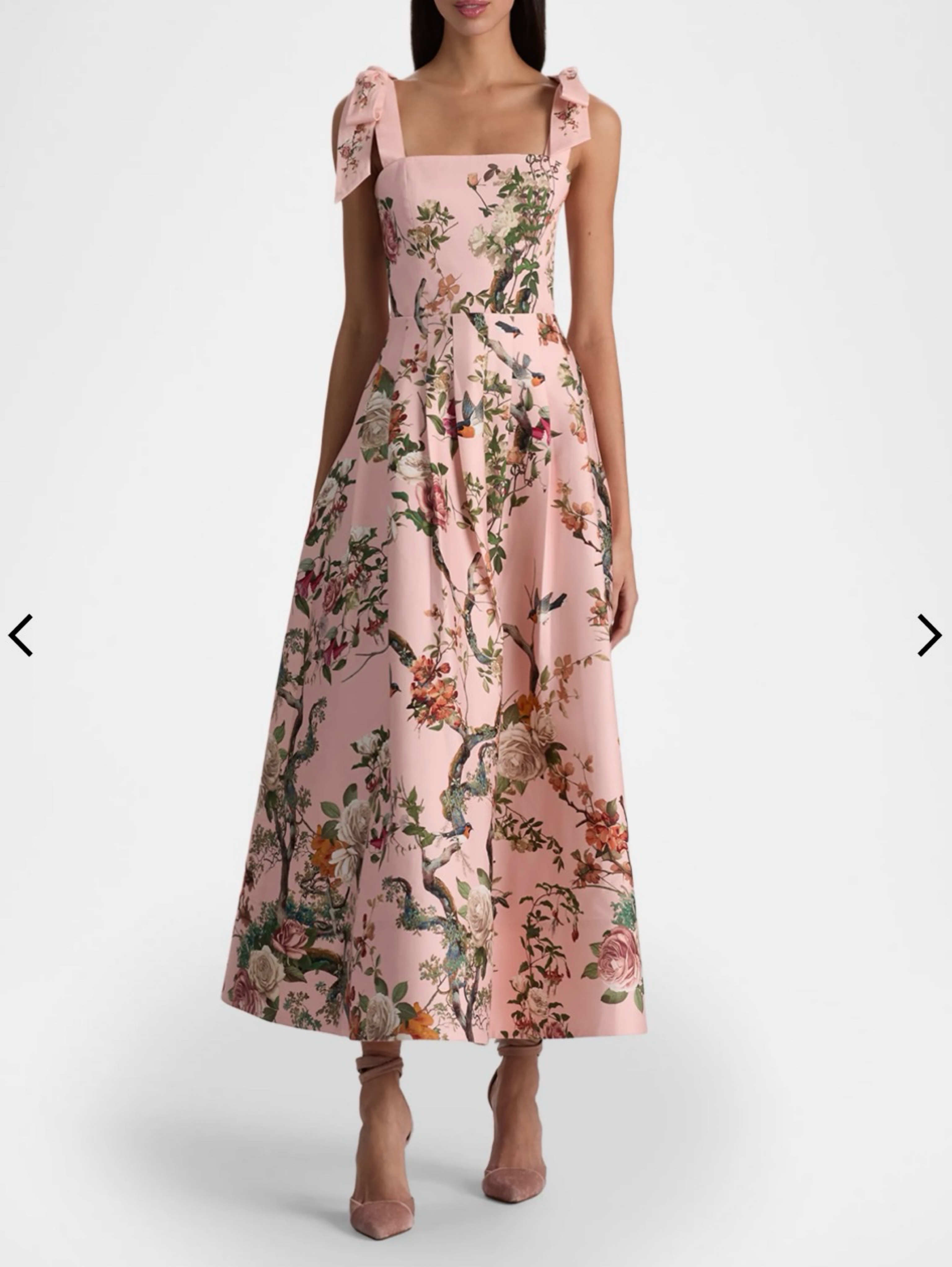 Pink Floral Print Tie-Shoulder Midi Dress
