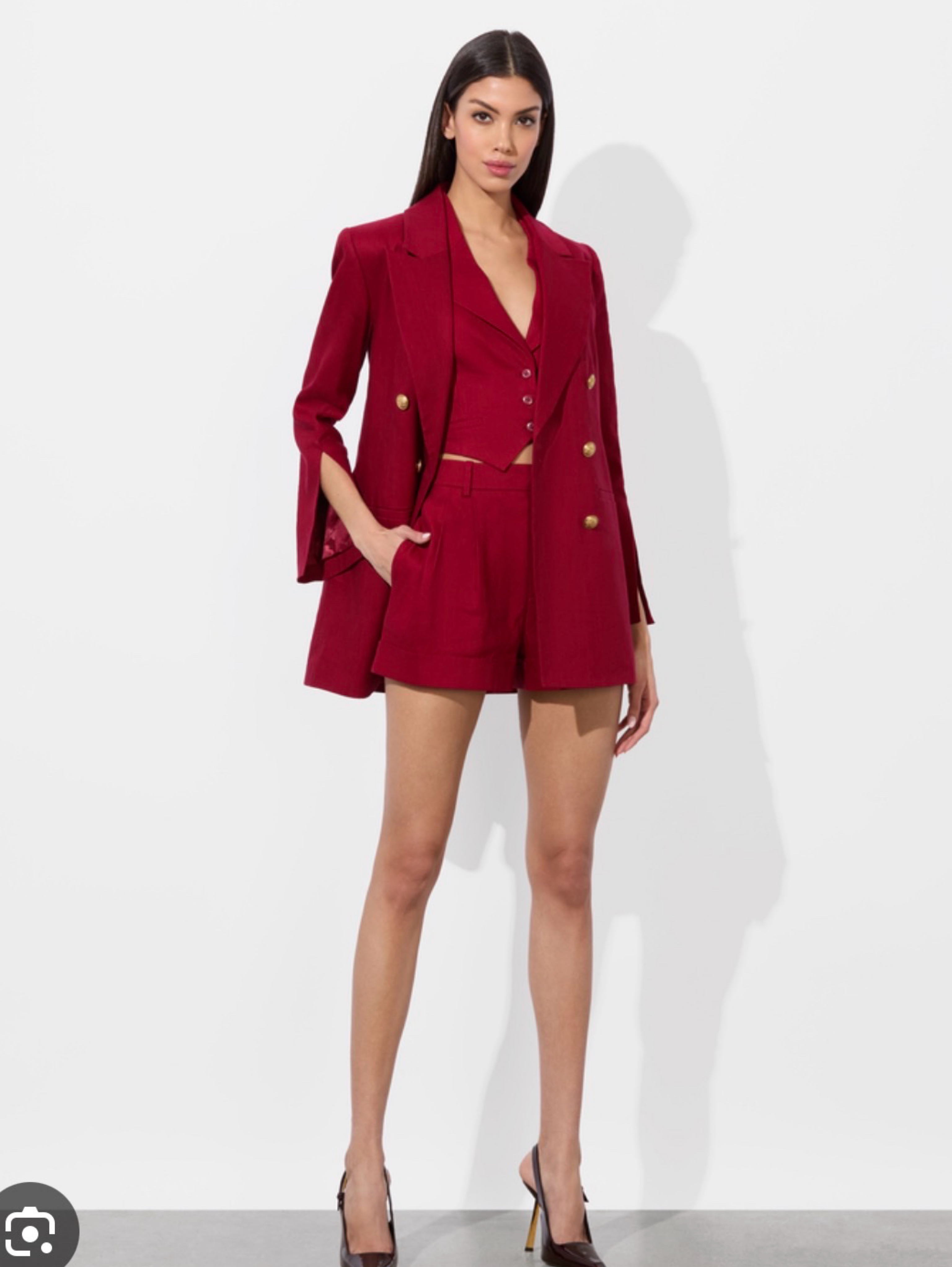 Dark Cherry Linen Blazer & Short Set