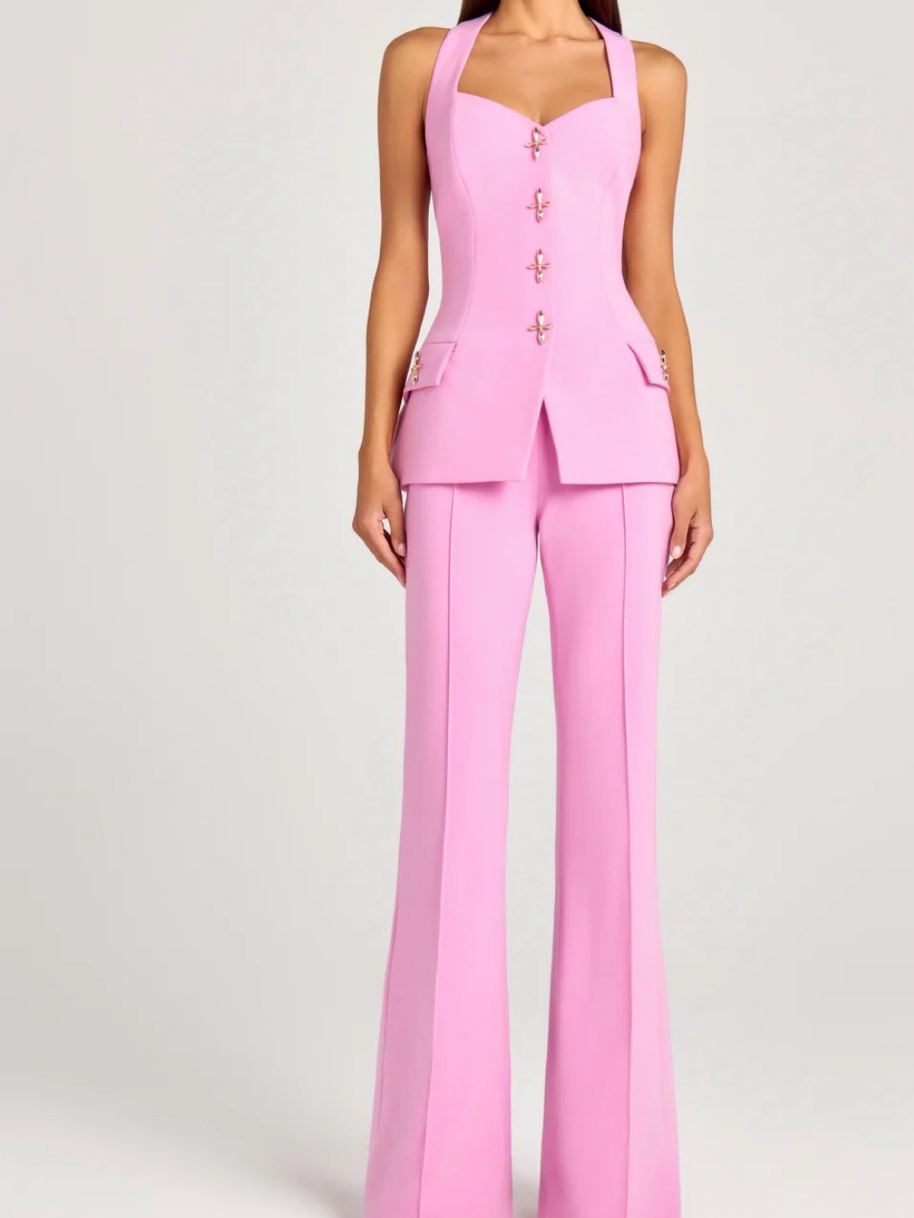 Pink Cross-Button Blazer Pant Suit