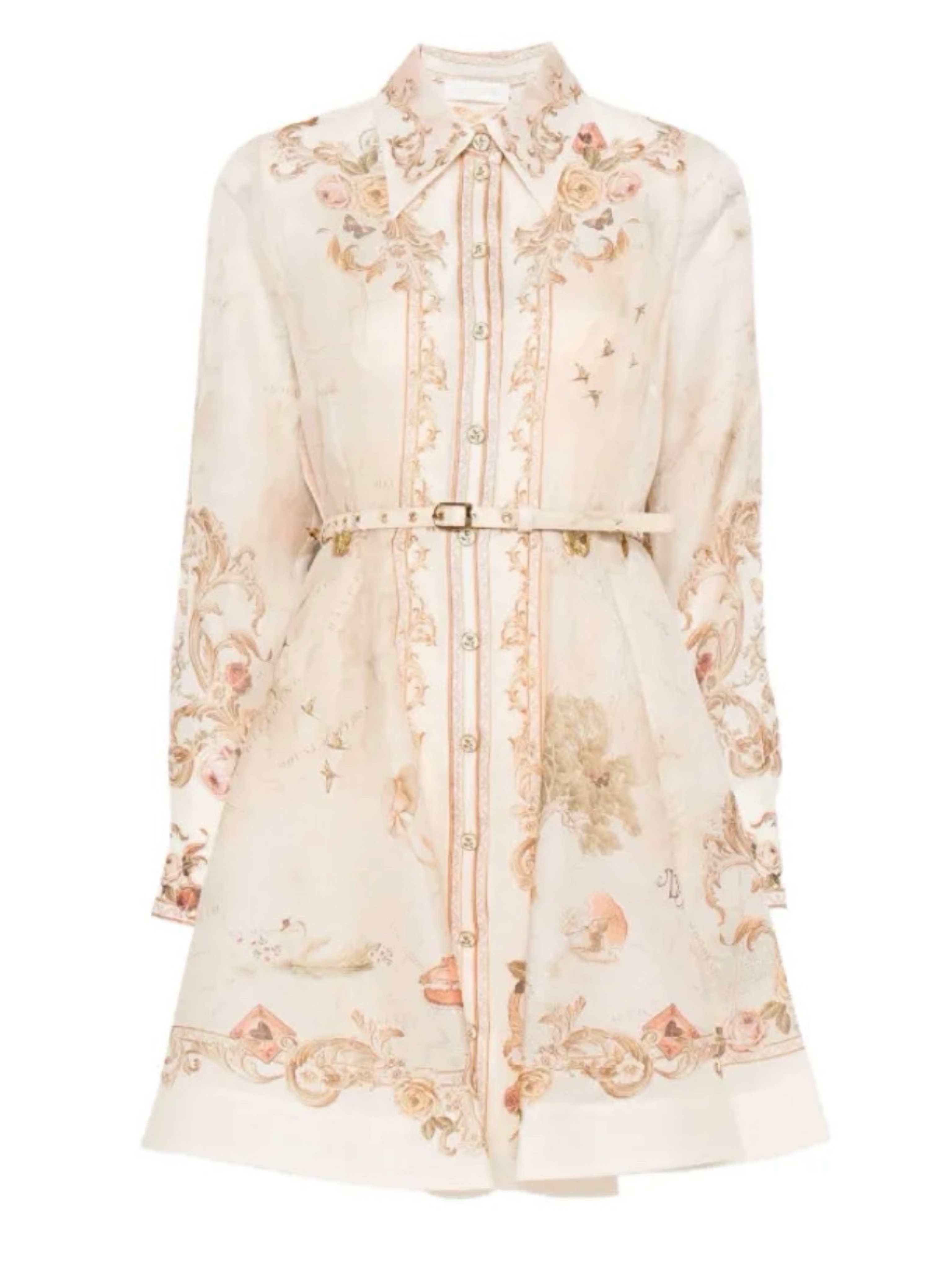 Cream Floral Embroidered Button-Front Dress