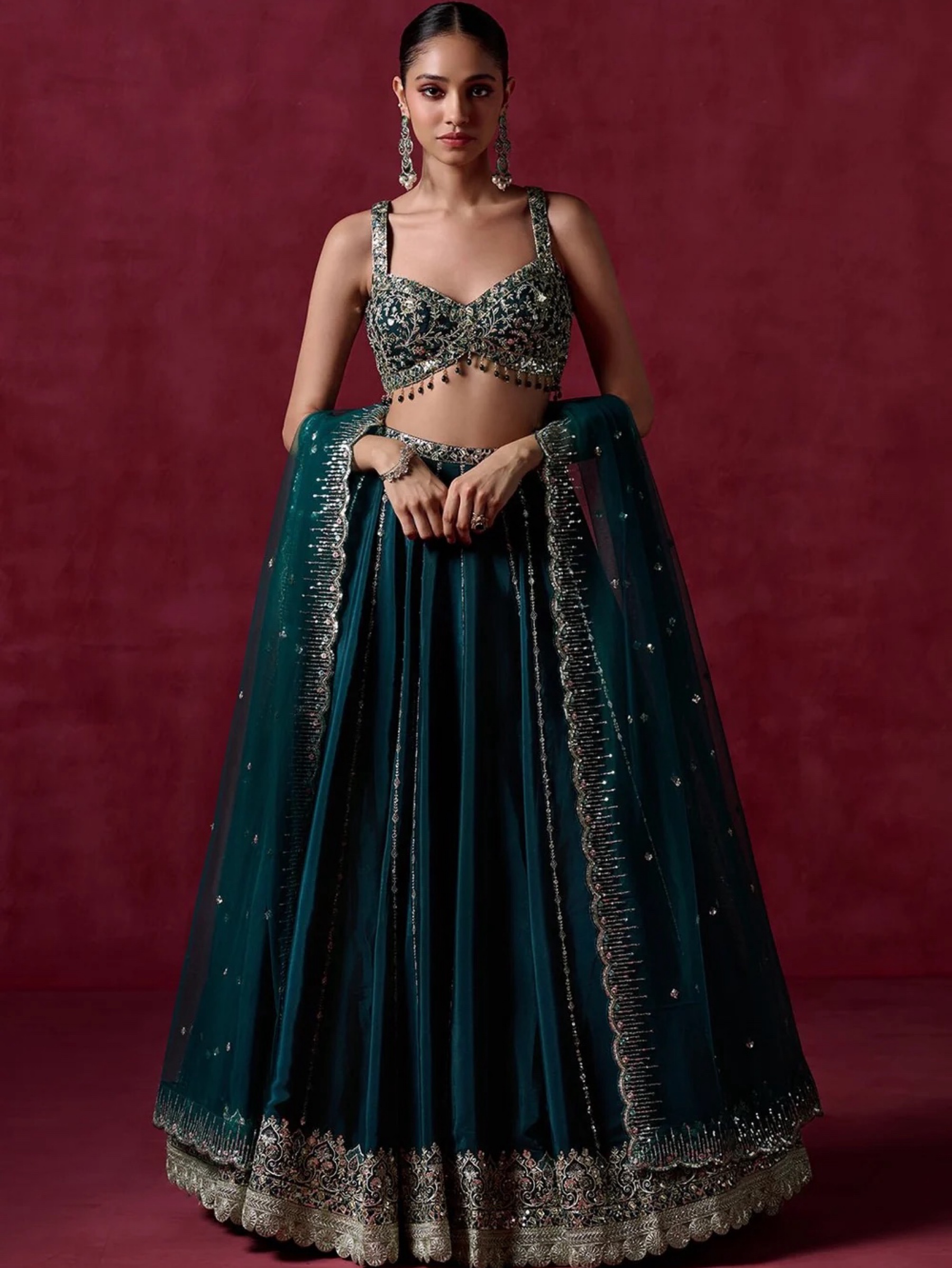 Teal Embroidered Lehenga Choli Set