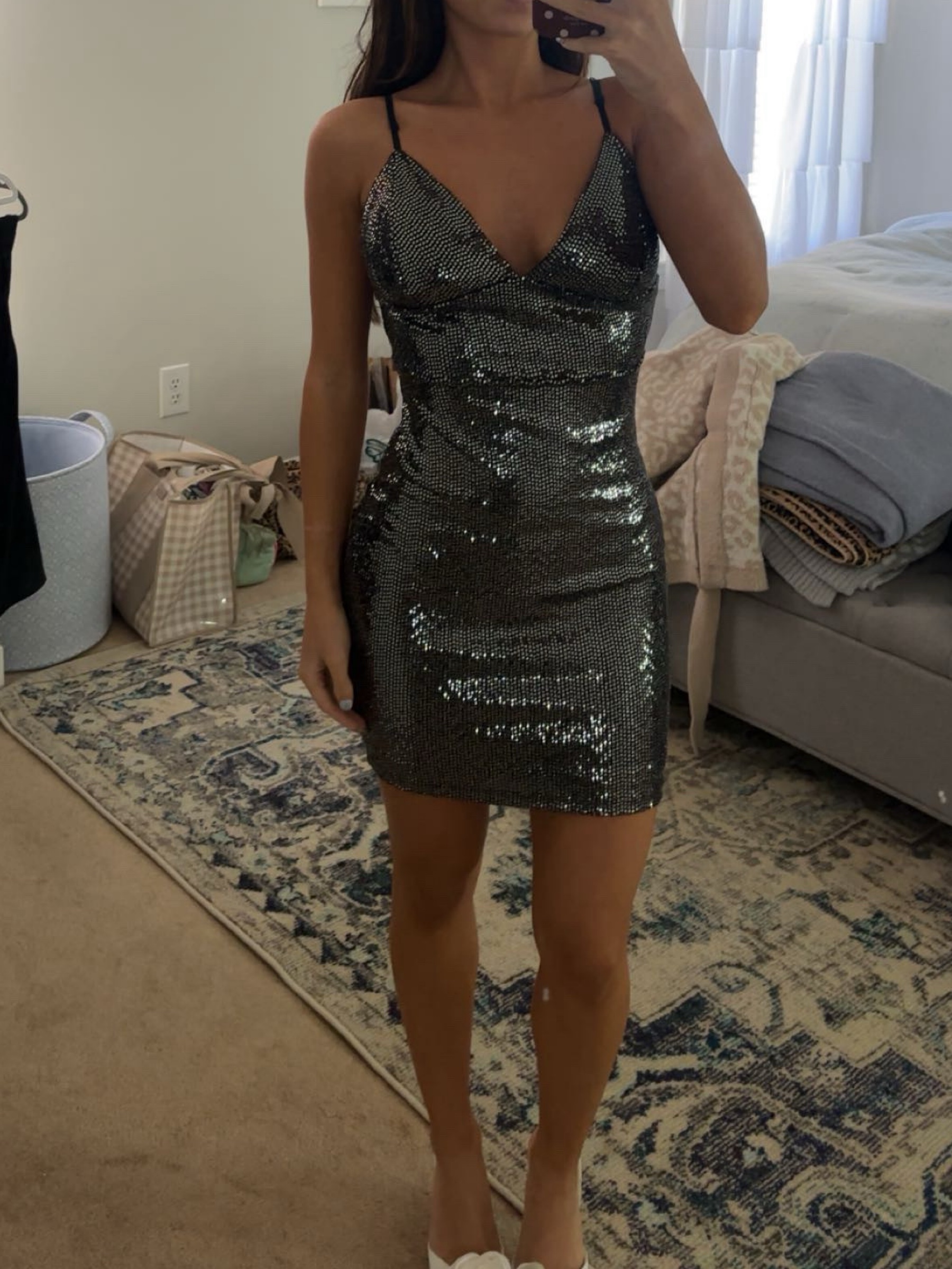 Black metallic mini dress by Lulus