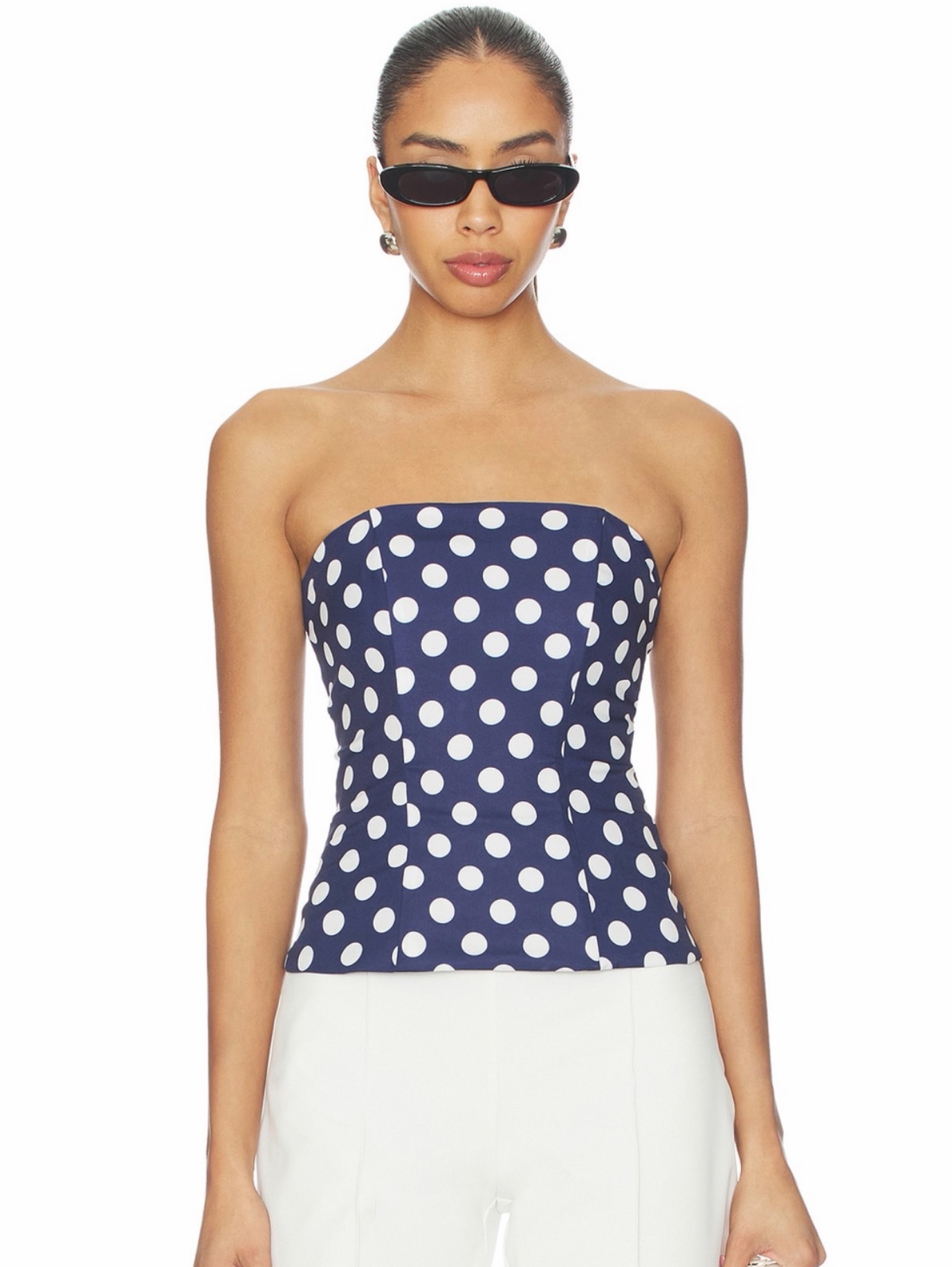 Polka Dot Corset Top in Navy